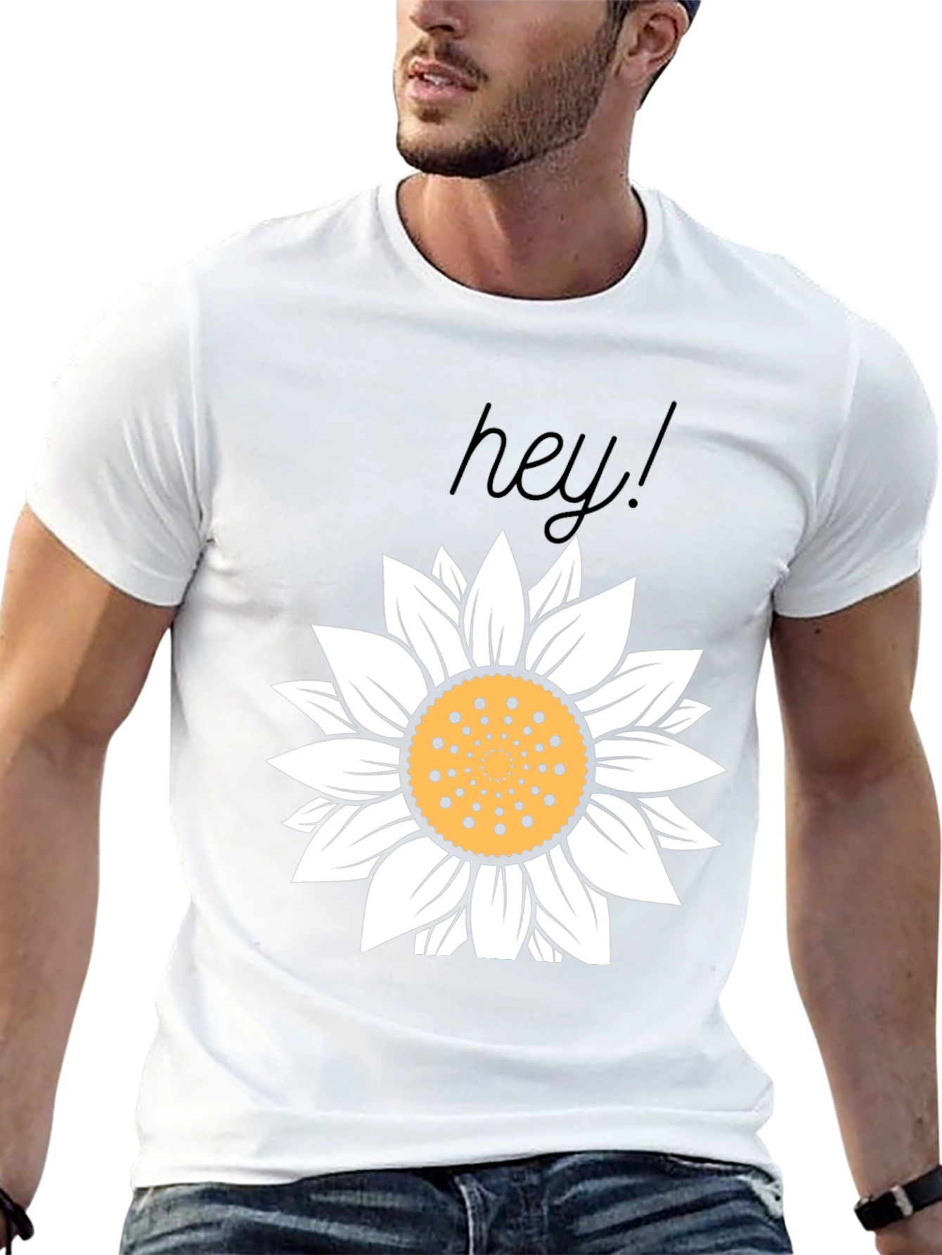 Hey! Sunflower Graphic Tee - Black Cotton Casual Top