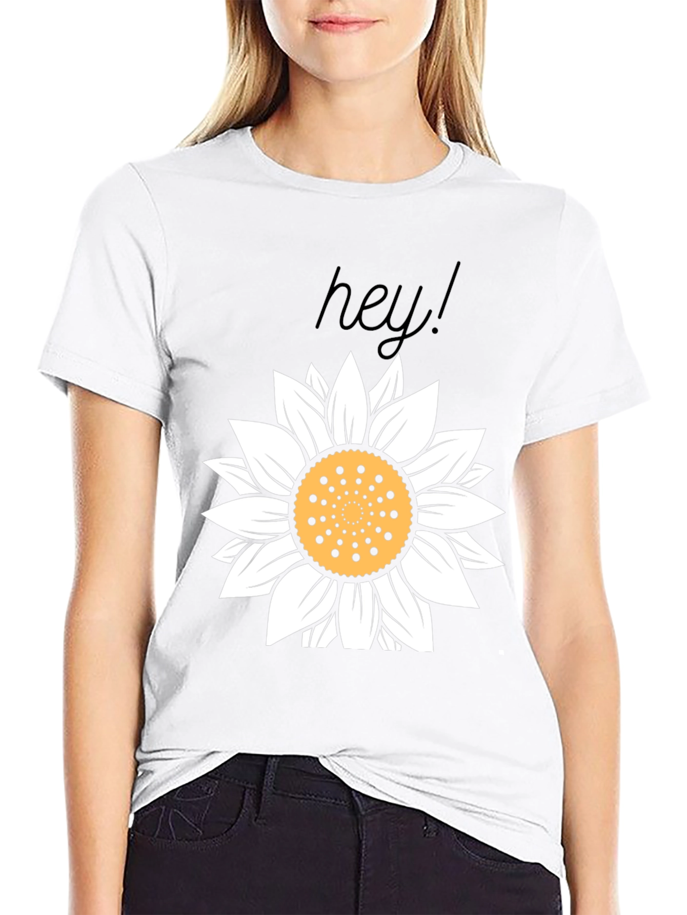 Hey! Sunflower Graphic Tee - Black Cotton Casual Top