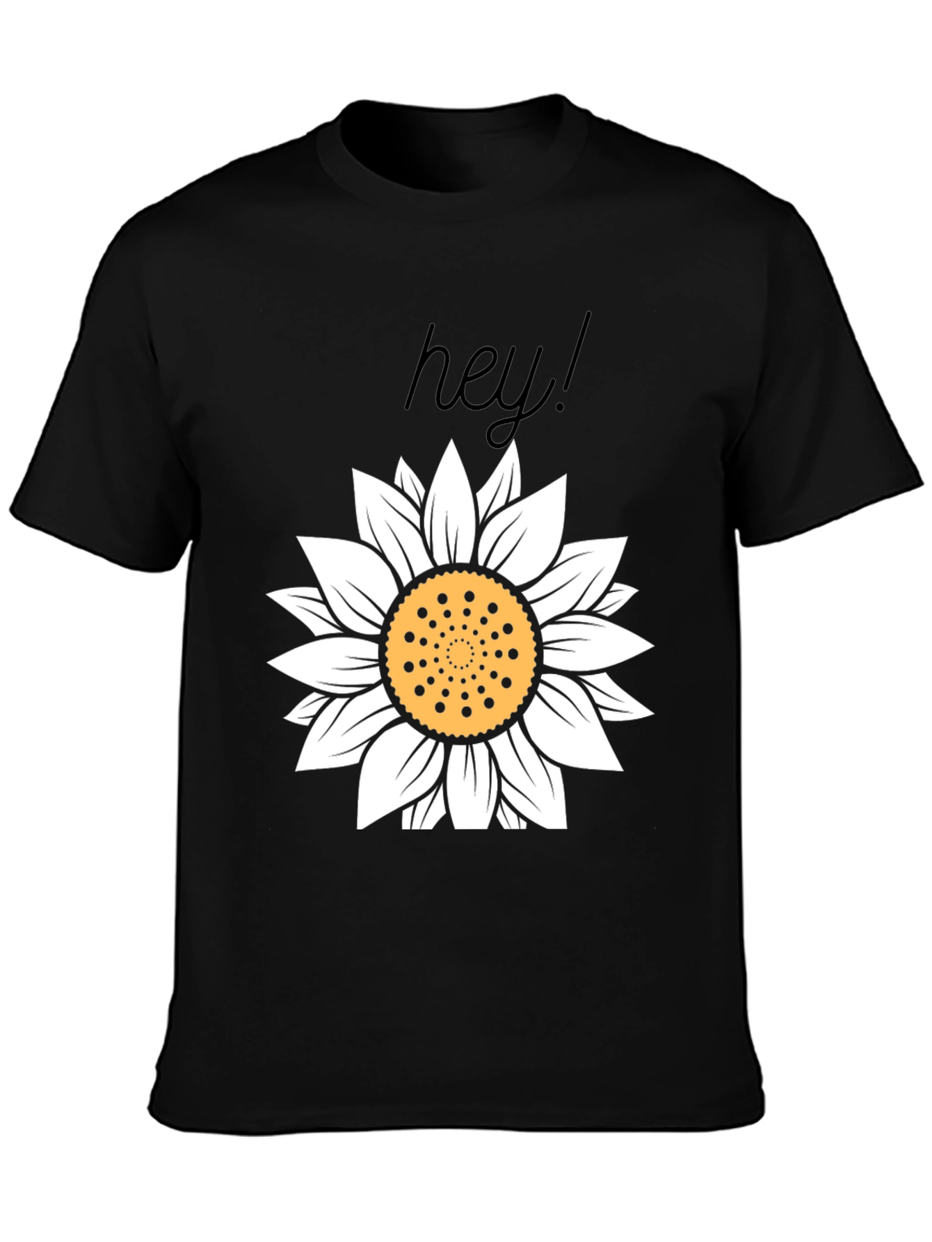 Hey! Sunflower Graphic Tee - Black Cotton Casual Top