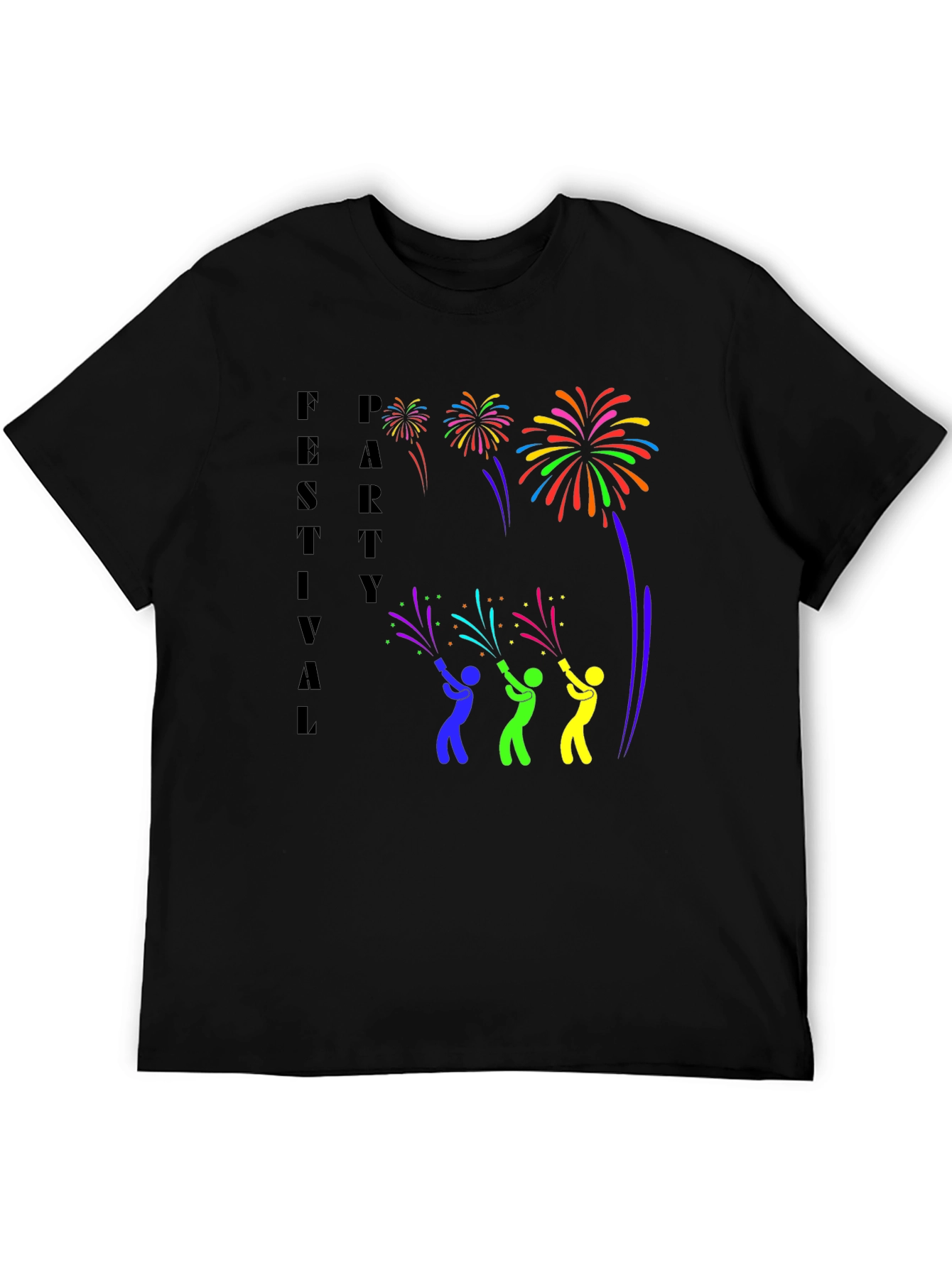 Festival Party Fireworks Graphic Tee - Black