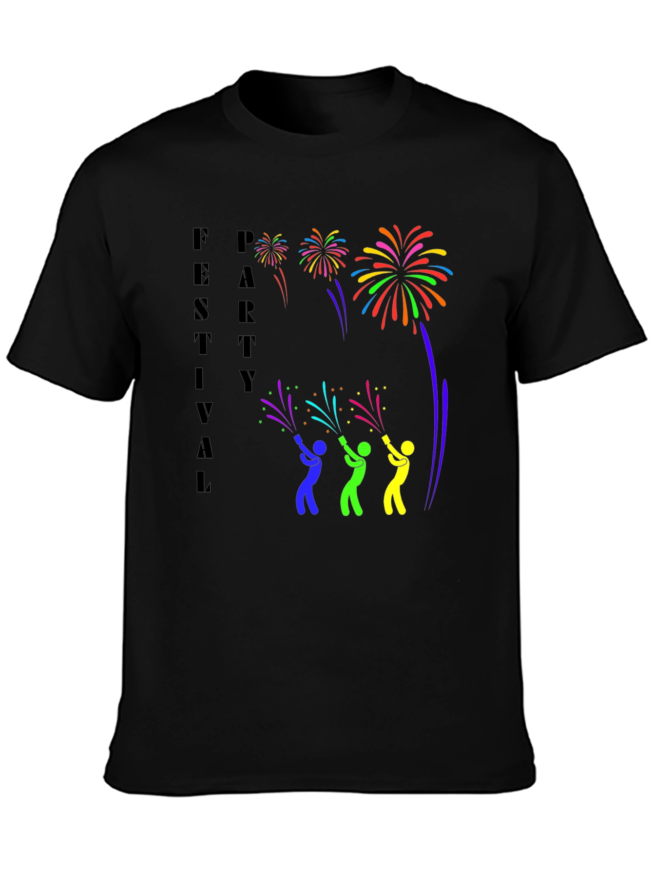 Festival Party Fireworks Graphic Tee - Black