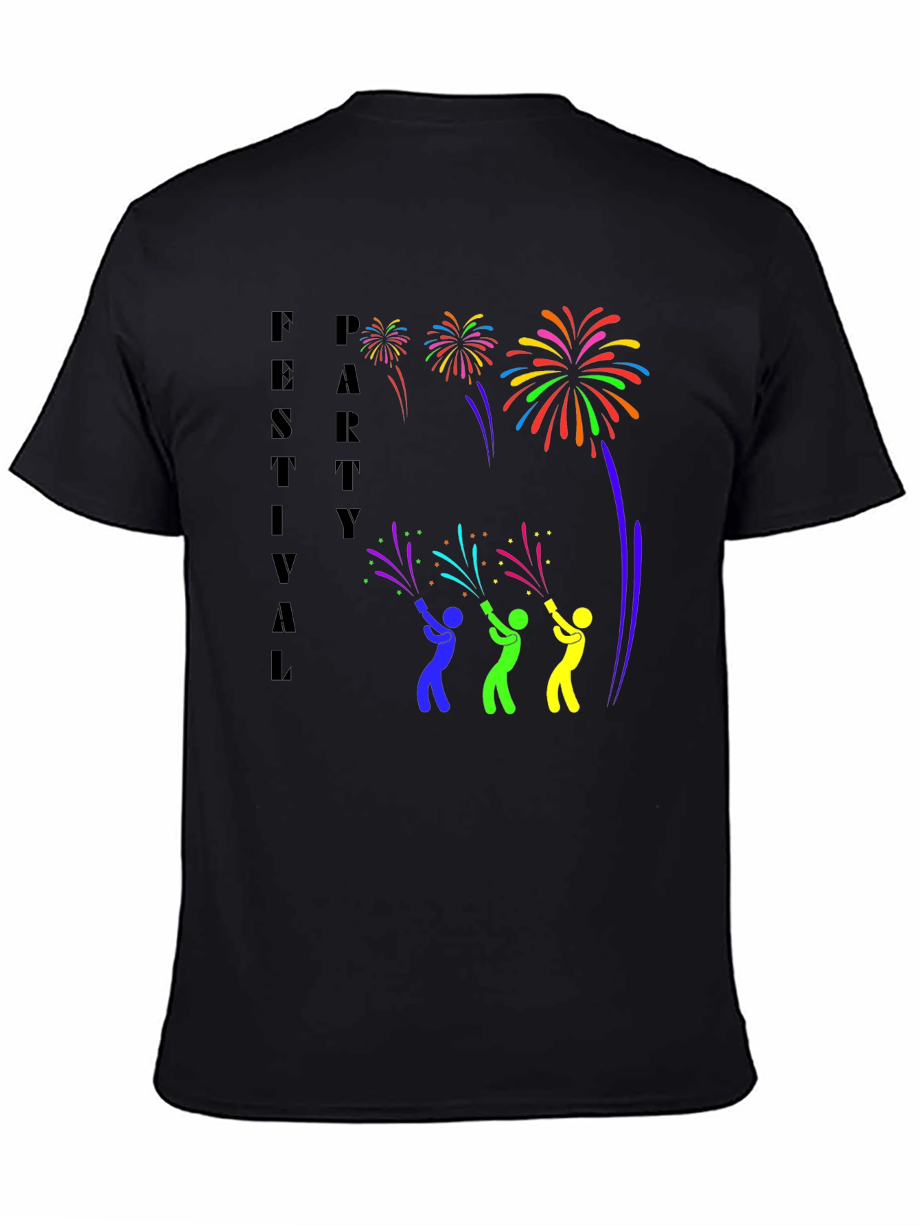 Festival Party Fireworks Graphic Tee - Black