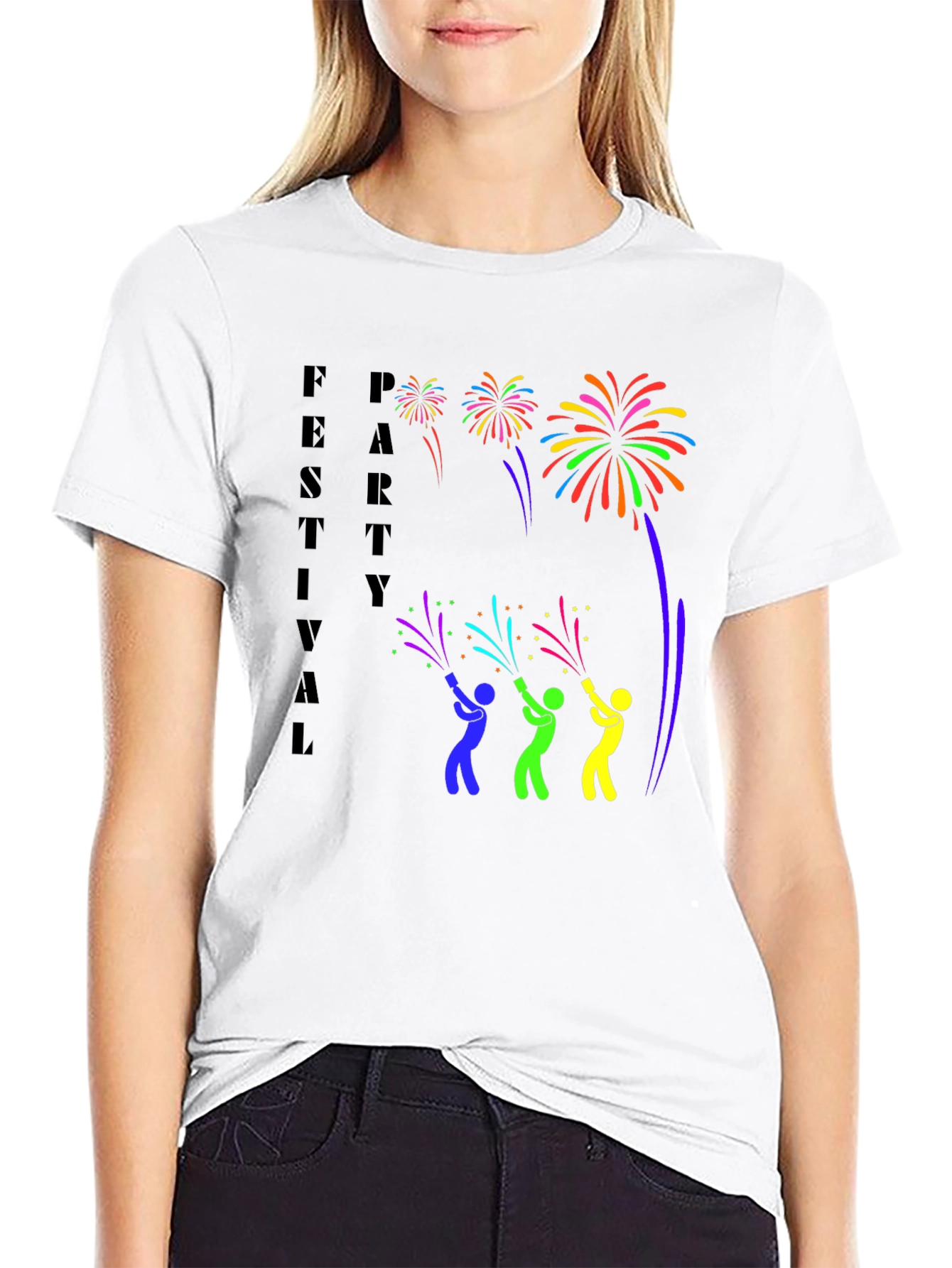 Festival Party Fireworks Graphic Tee - Black