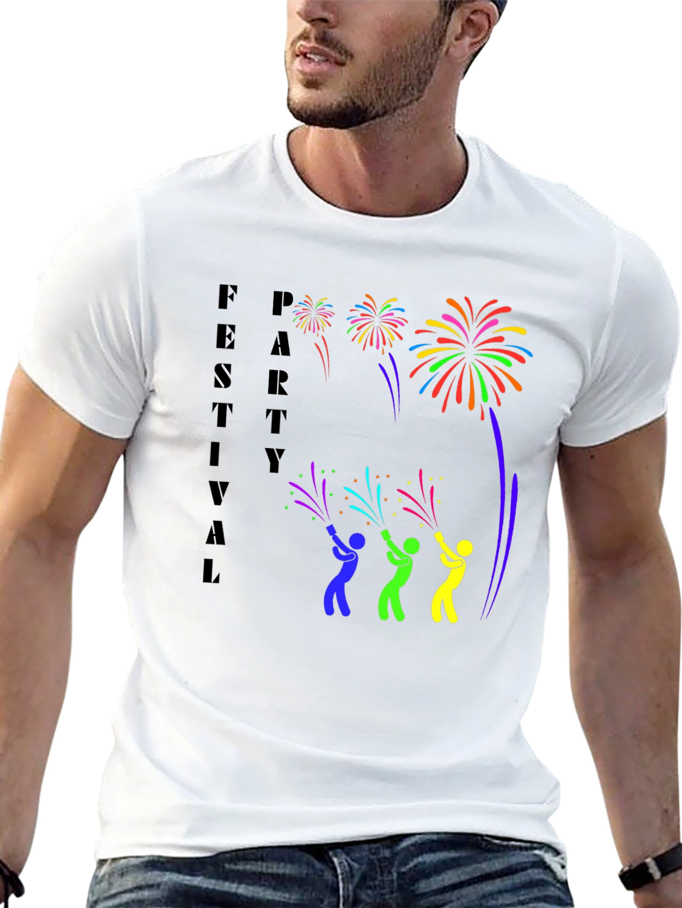 Festival Party Fireworks Graphic Tee - Black
