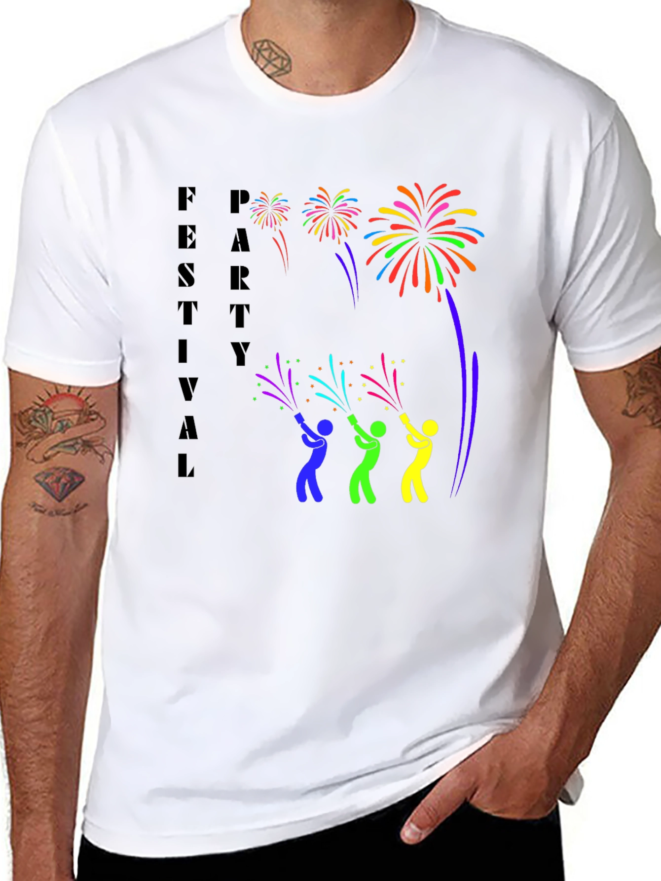 Festival Party Fireworks Graphic Tee - Black