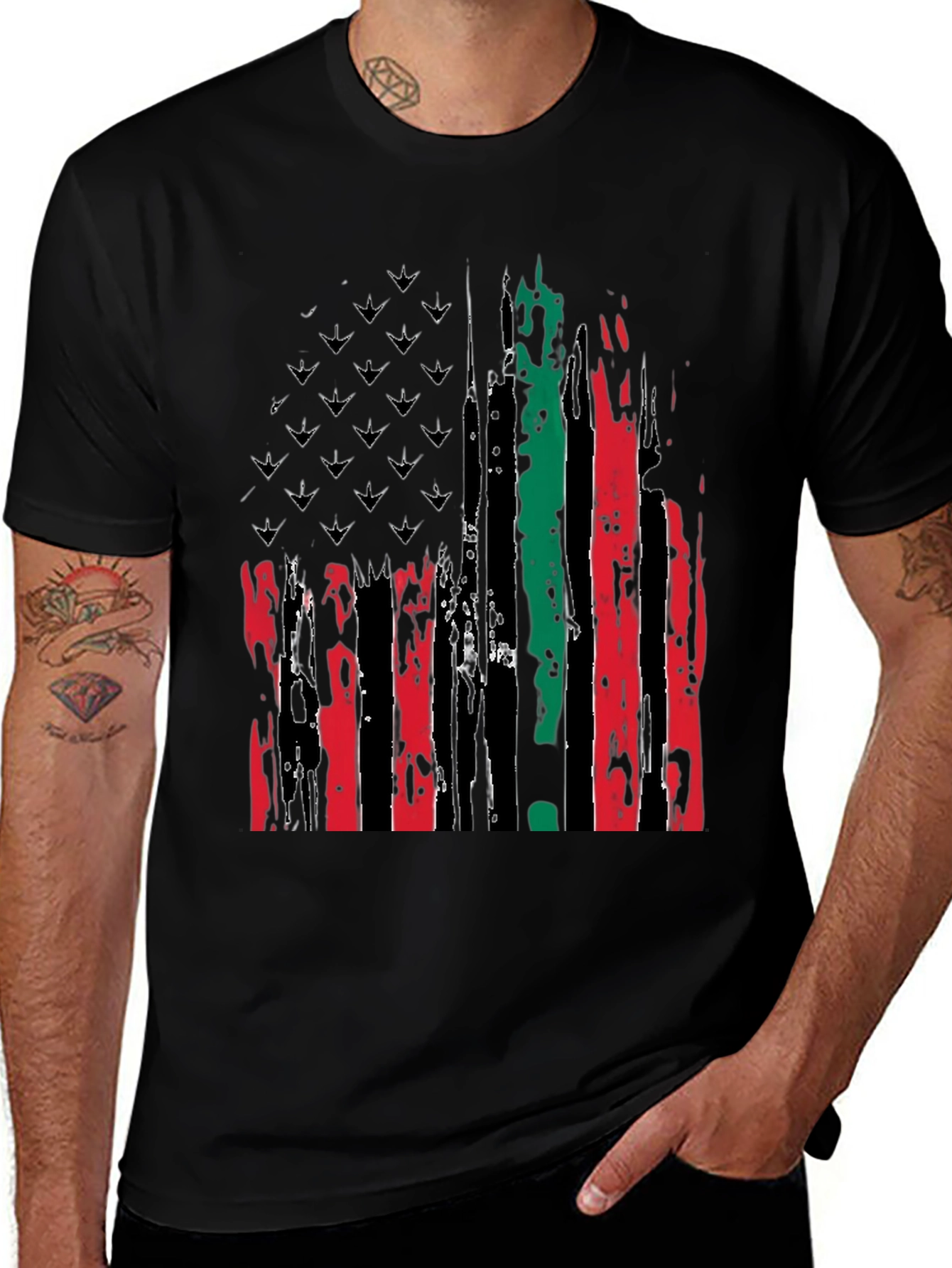 Distressed Pan-African American Flag Graphic Tee