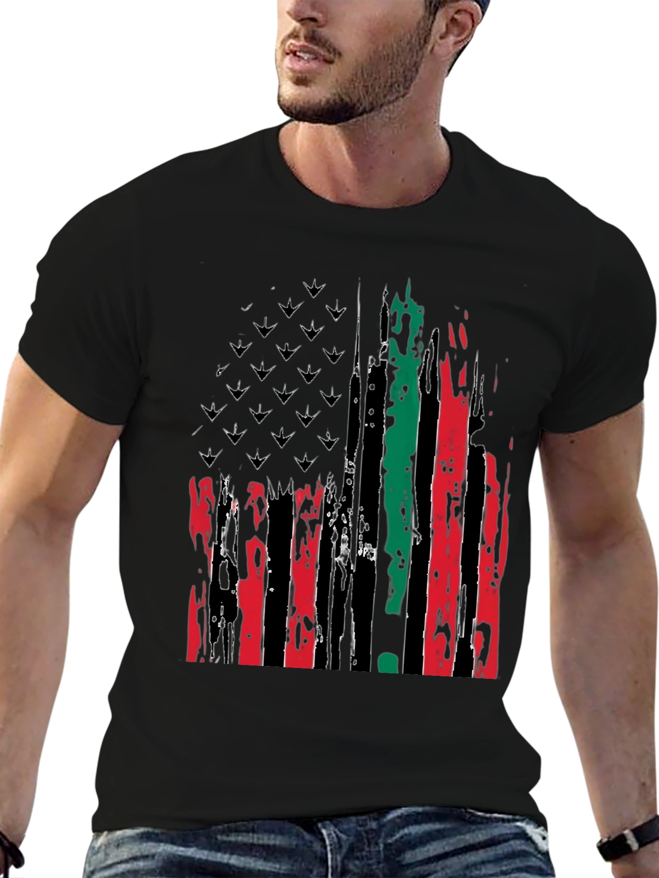Distressed Pan-African American Flag Graphic Tee