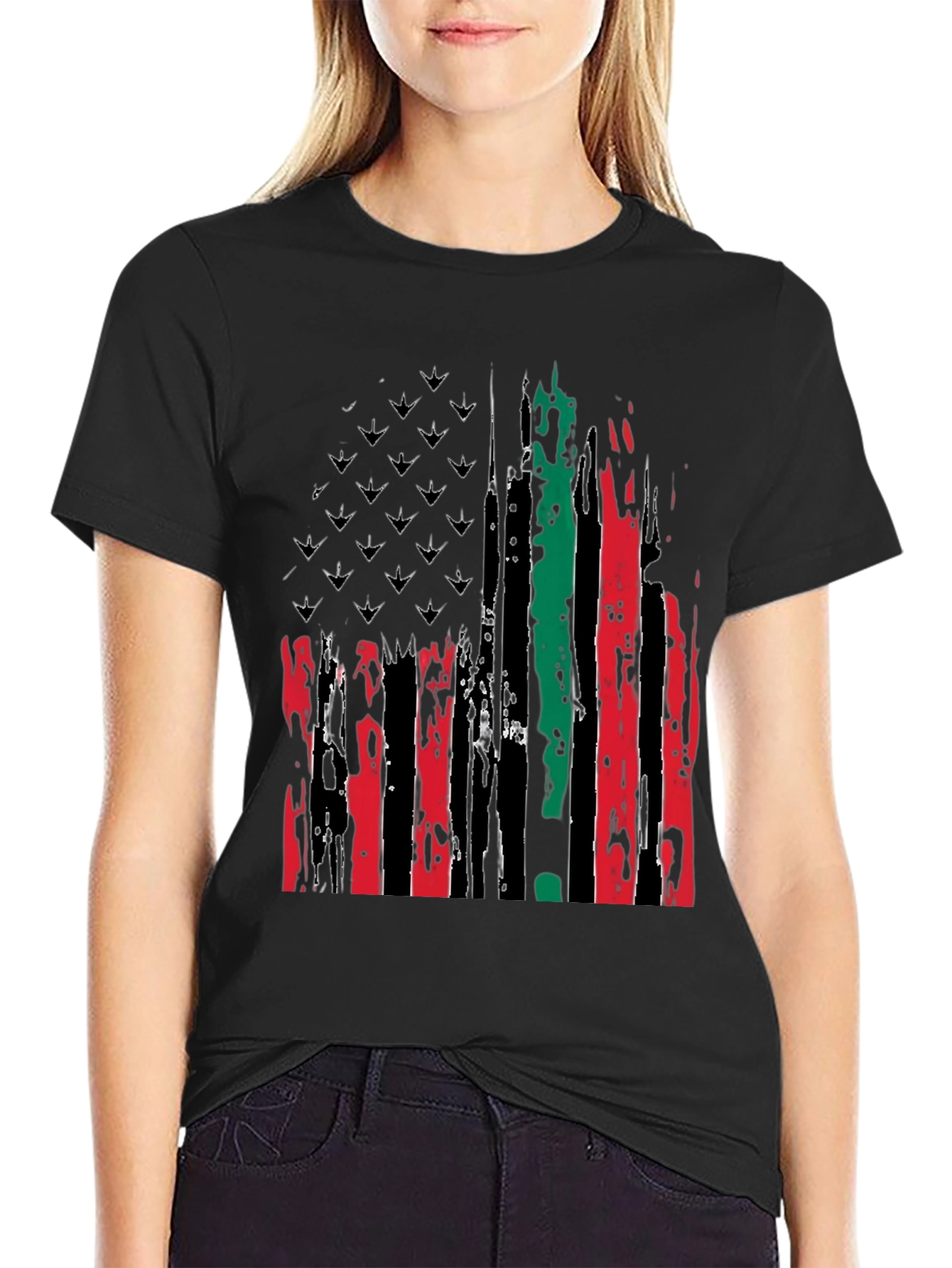 Distressed Pan-African American Flag Graphic Tee