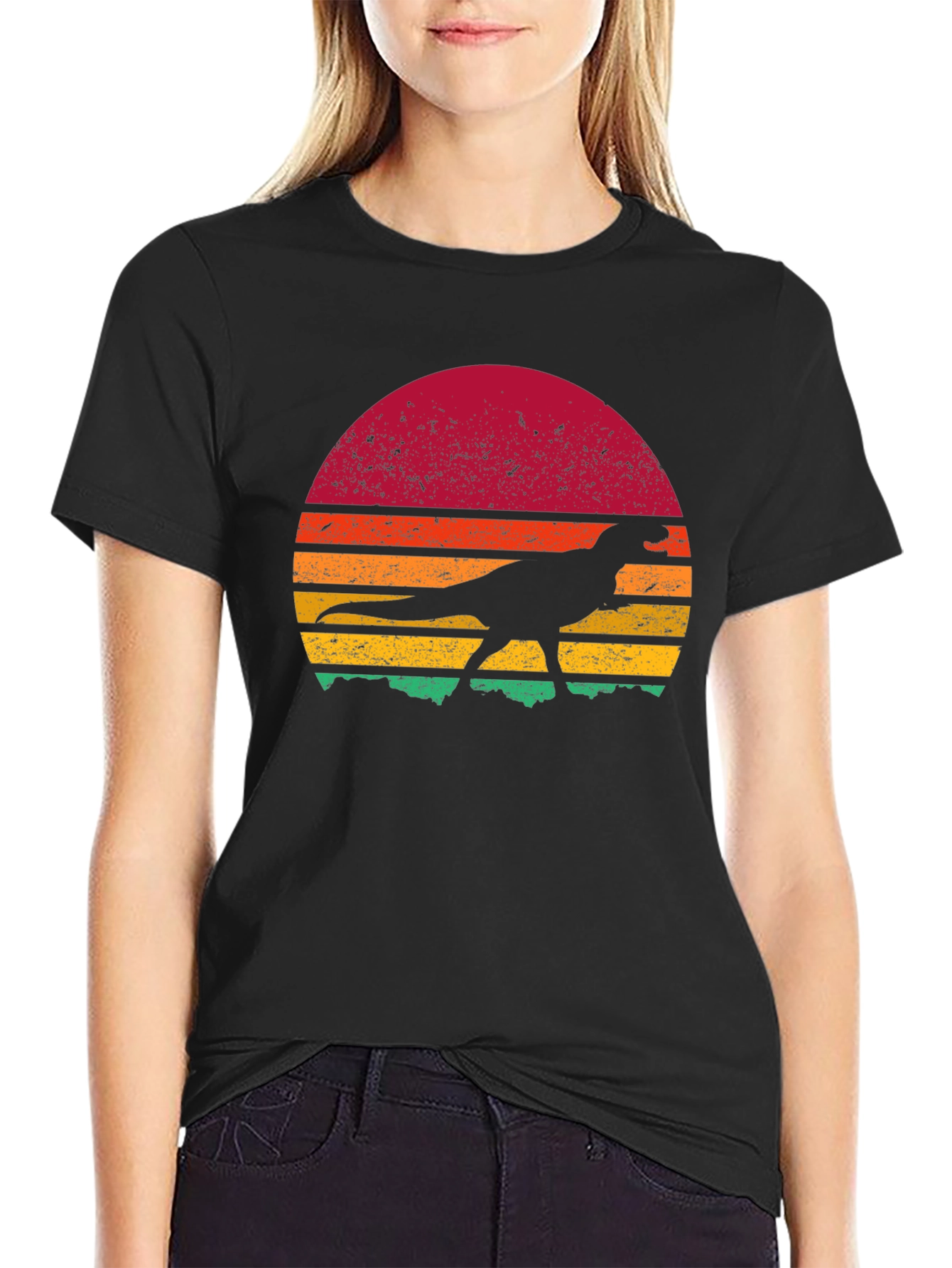 Retro Dinosaur Sunset Graphic Tee