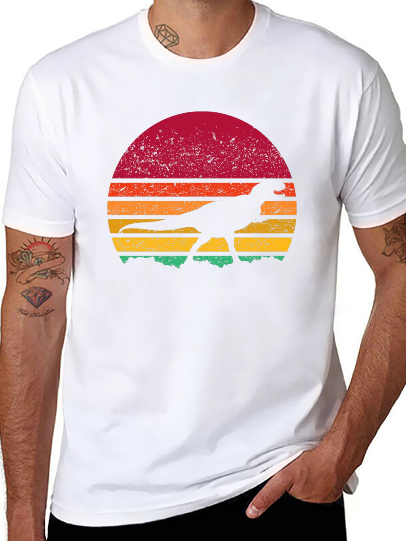 Retro Dinosaur Sunset Graphic Tee