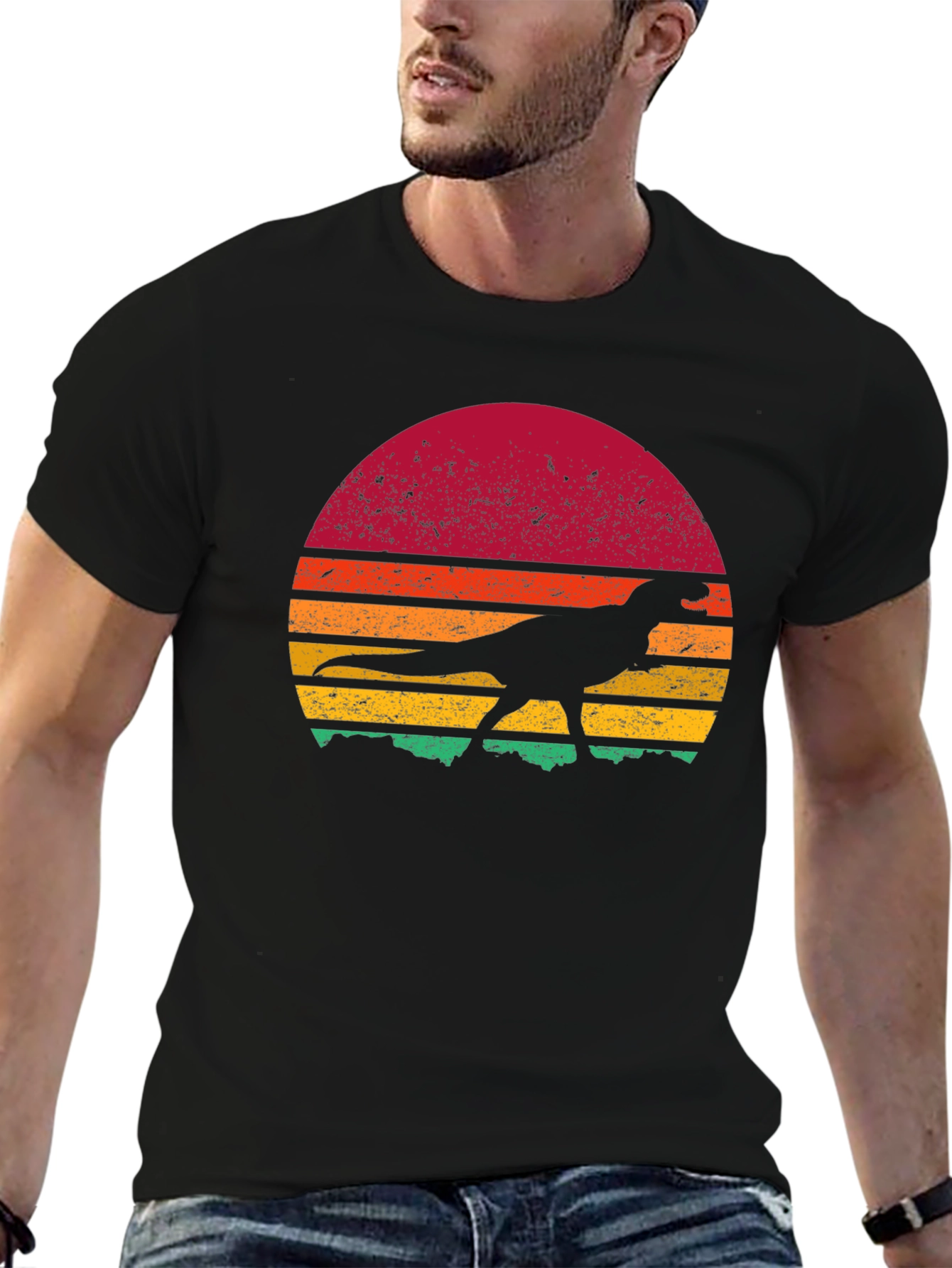 Retro Dinosaur Sunset Graphic Tee