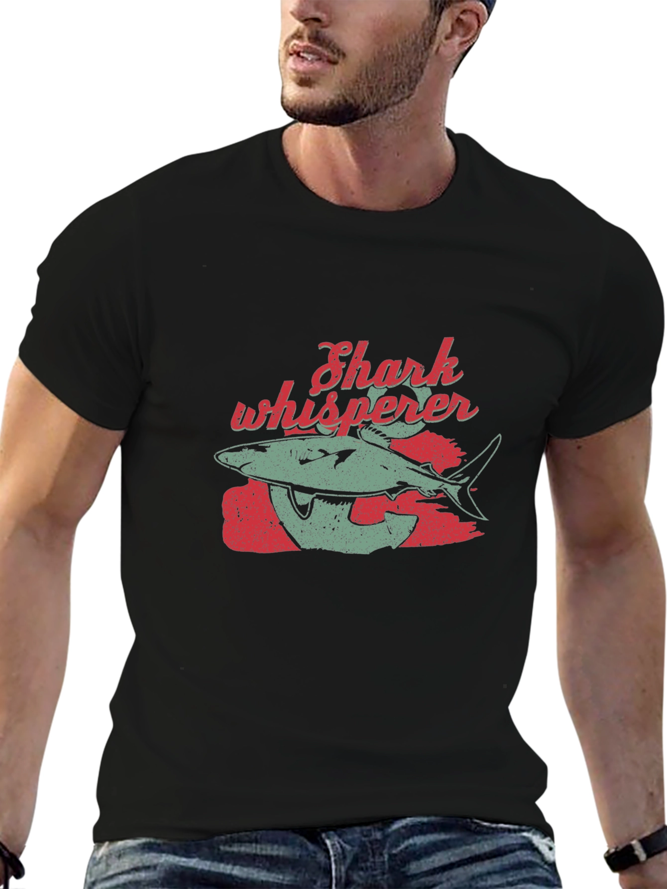 Shark Whisperer Graphic Tee - Black Cotton T-Shirt