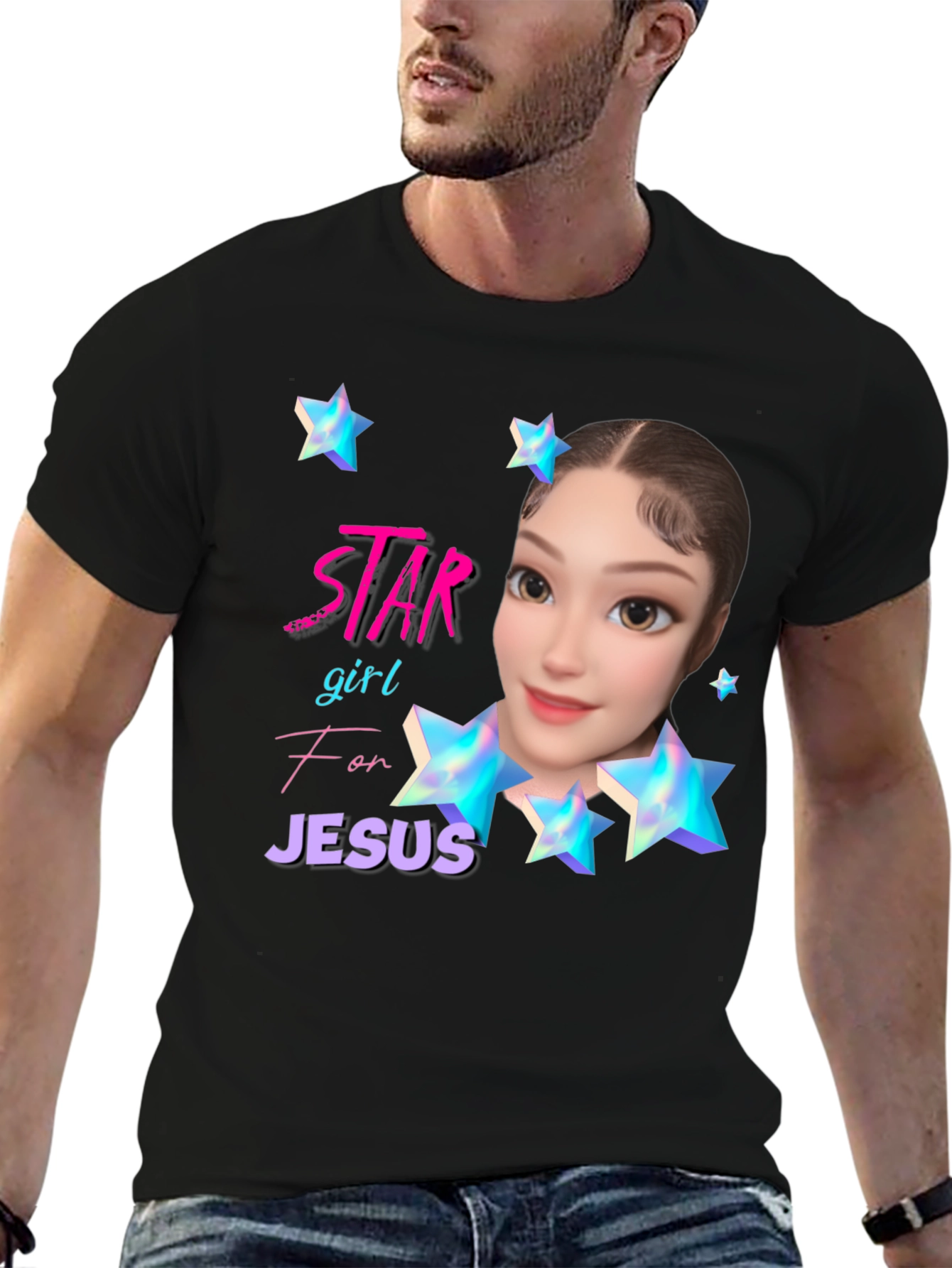 Star Girl for Jesus Black T-Shirt