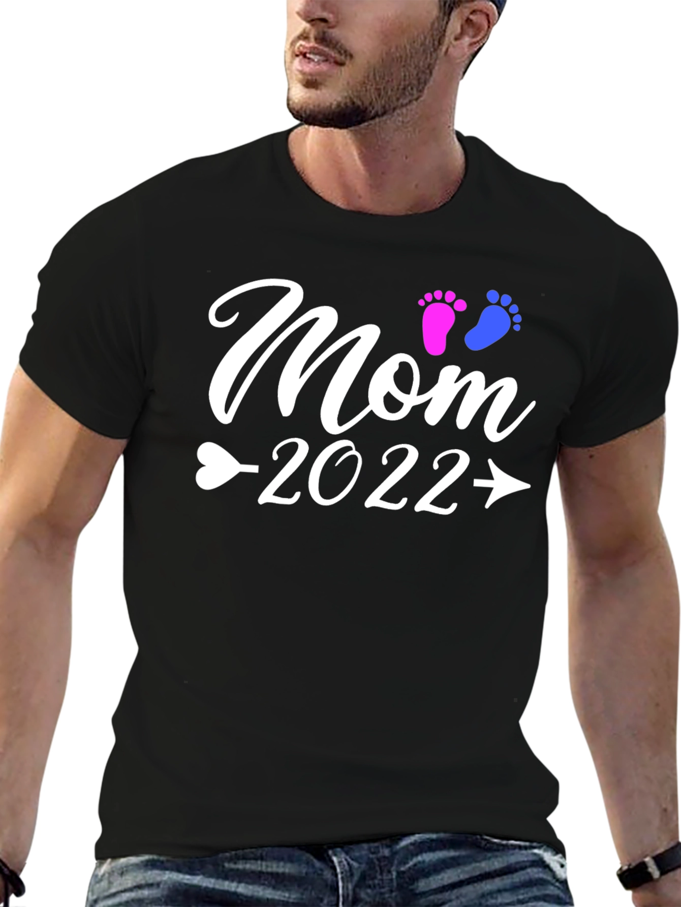 Mom 2022 Baby Footprints Graphic T-Shirt