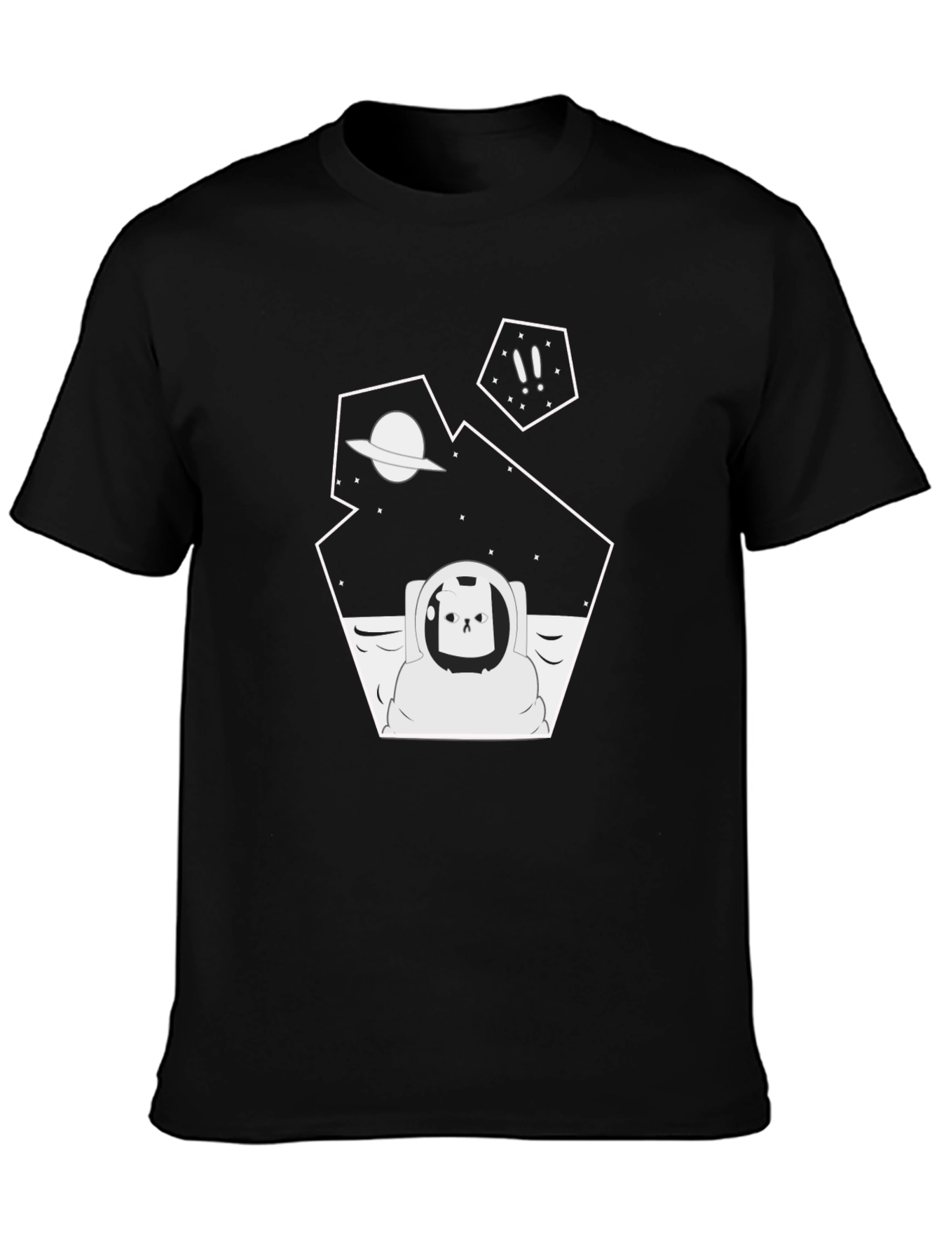 Astronaut Cat Graphic Tee - Black Cotton T-Shirt