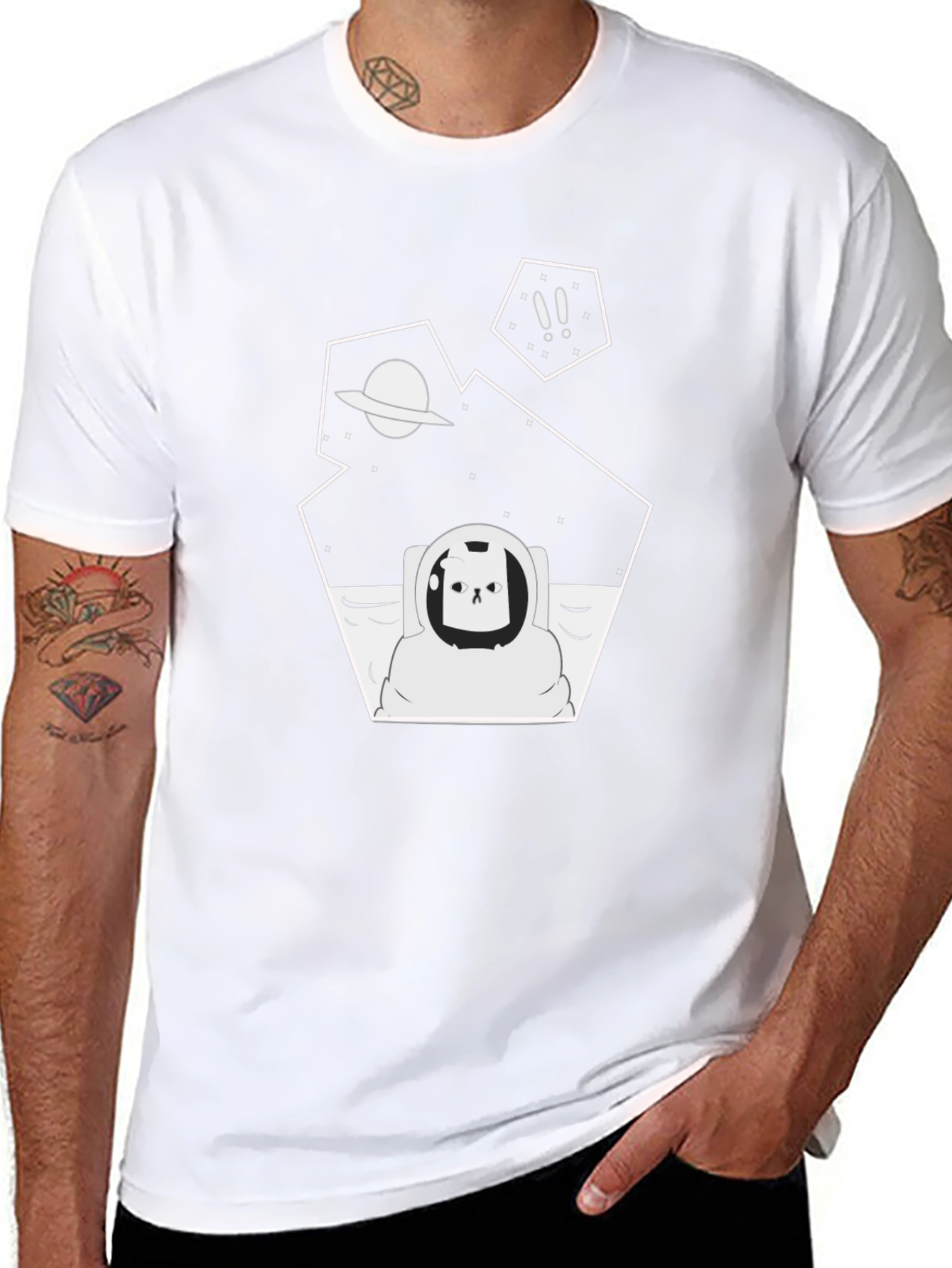 Astronaut Cat Graphic Tee - Black Cotton T-Shirt