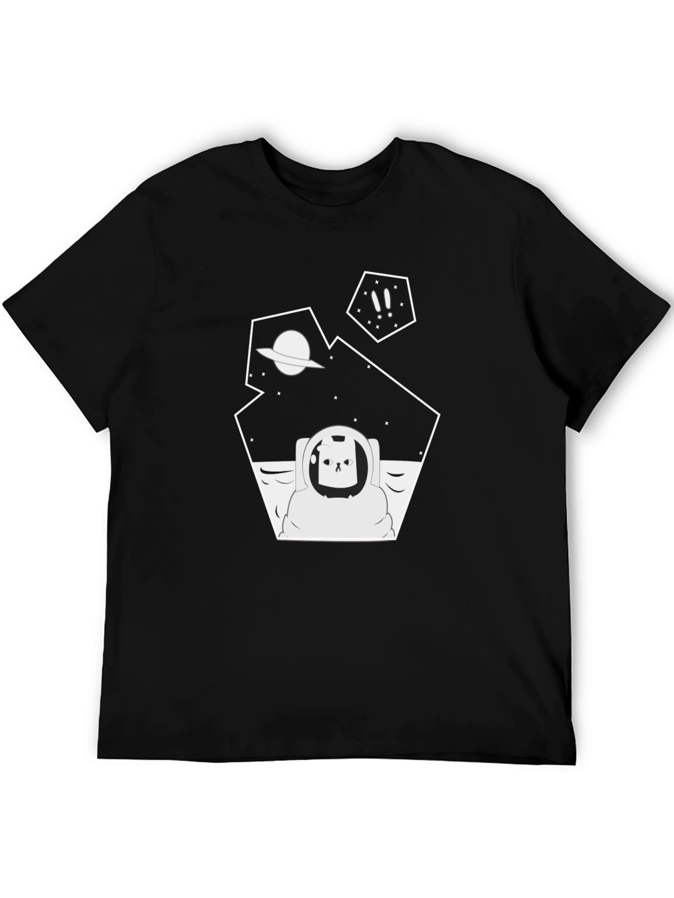 Astronaut Cat Graphic Tee - Black Cotton T-Shirt