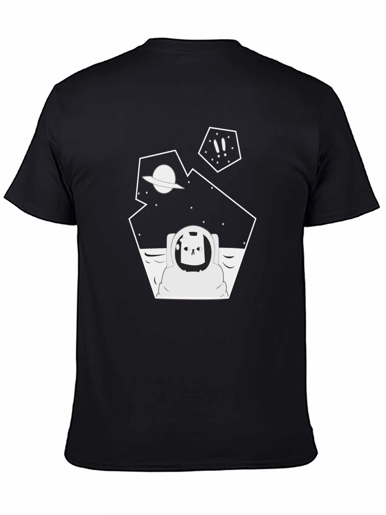 Astronaut Cat Graphic Tee - Black Cotton T-Shirt