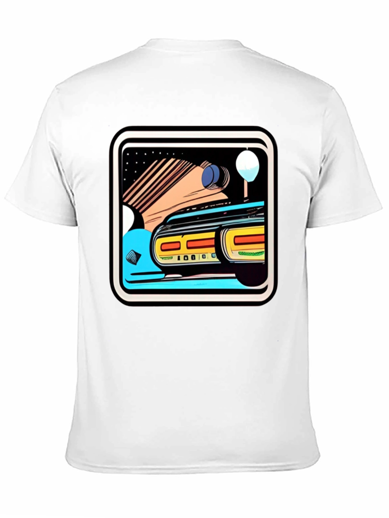 Retro Style Car Graphic Tee - Black Cotton Blend