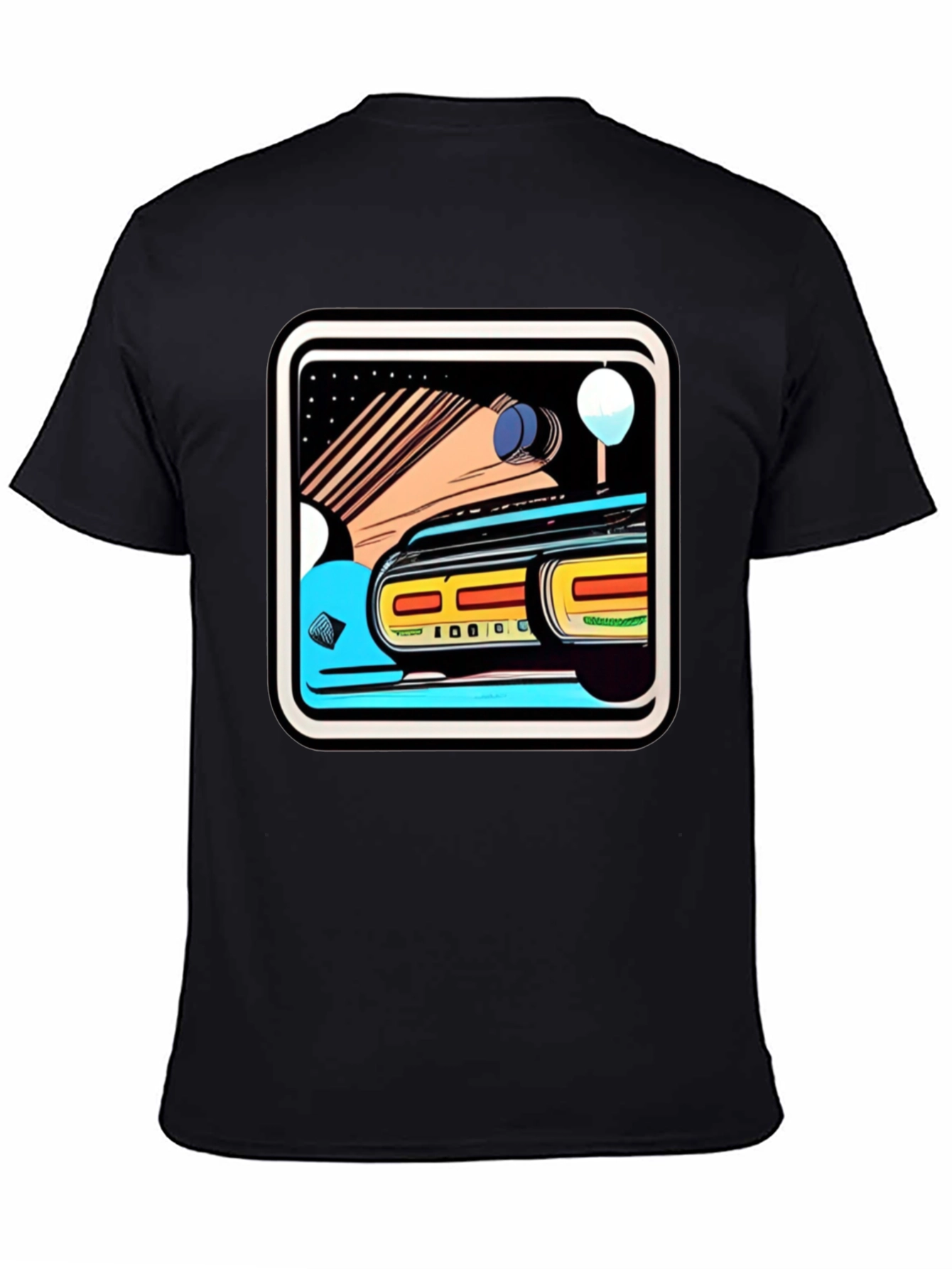 Retro Style Car Graphic Tee - Black Cotton Blend