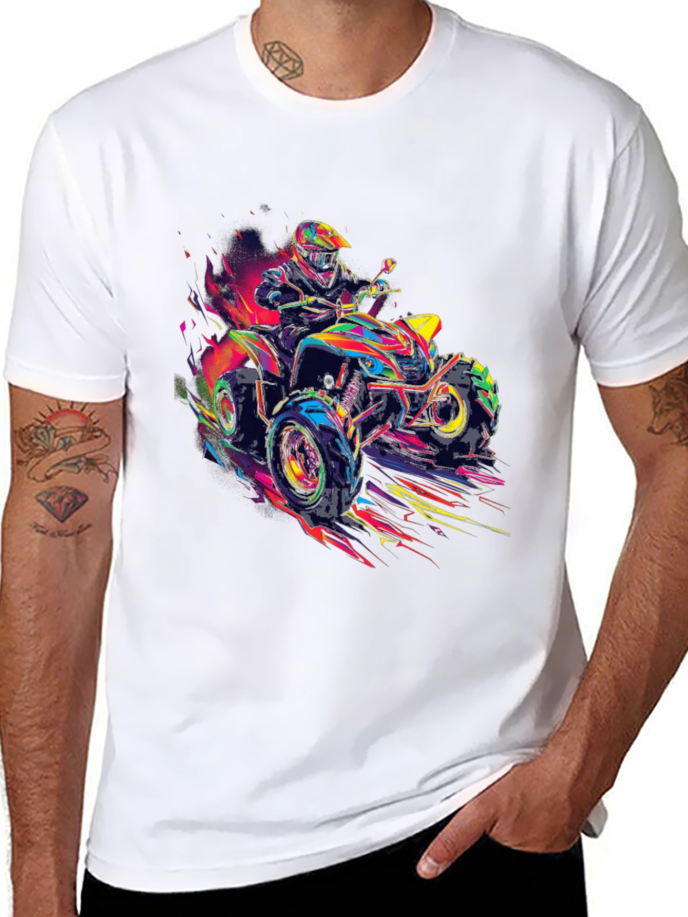 Vibrant ATV Rider Graphic Tee - Black Cotton Blend