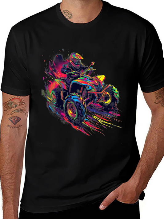 Vibrant ATV Rider Graphic Tee - Black Cotton Blend
