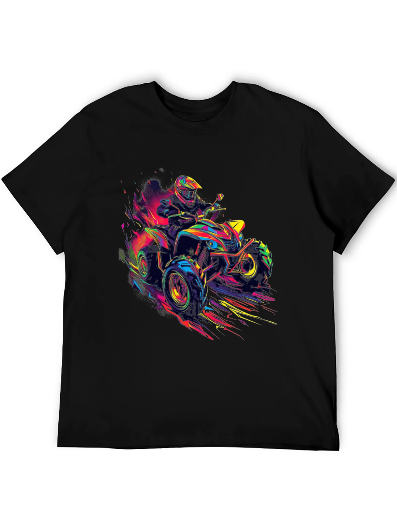 Vibrant ATV Rider Graphic Tee - Black Cotton Blend