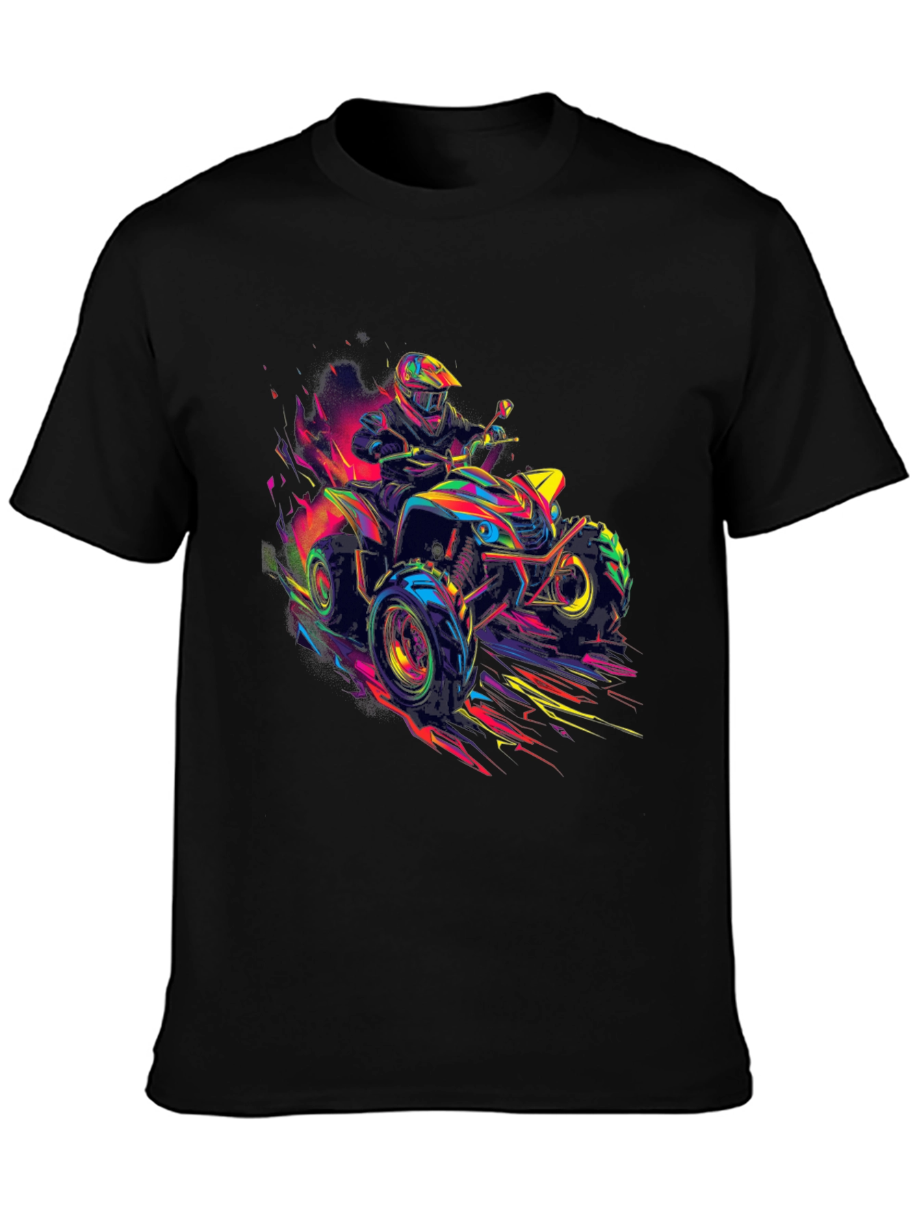 Vibrant ATV Rider Graphic Tee - Black Cotton Blend