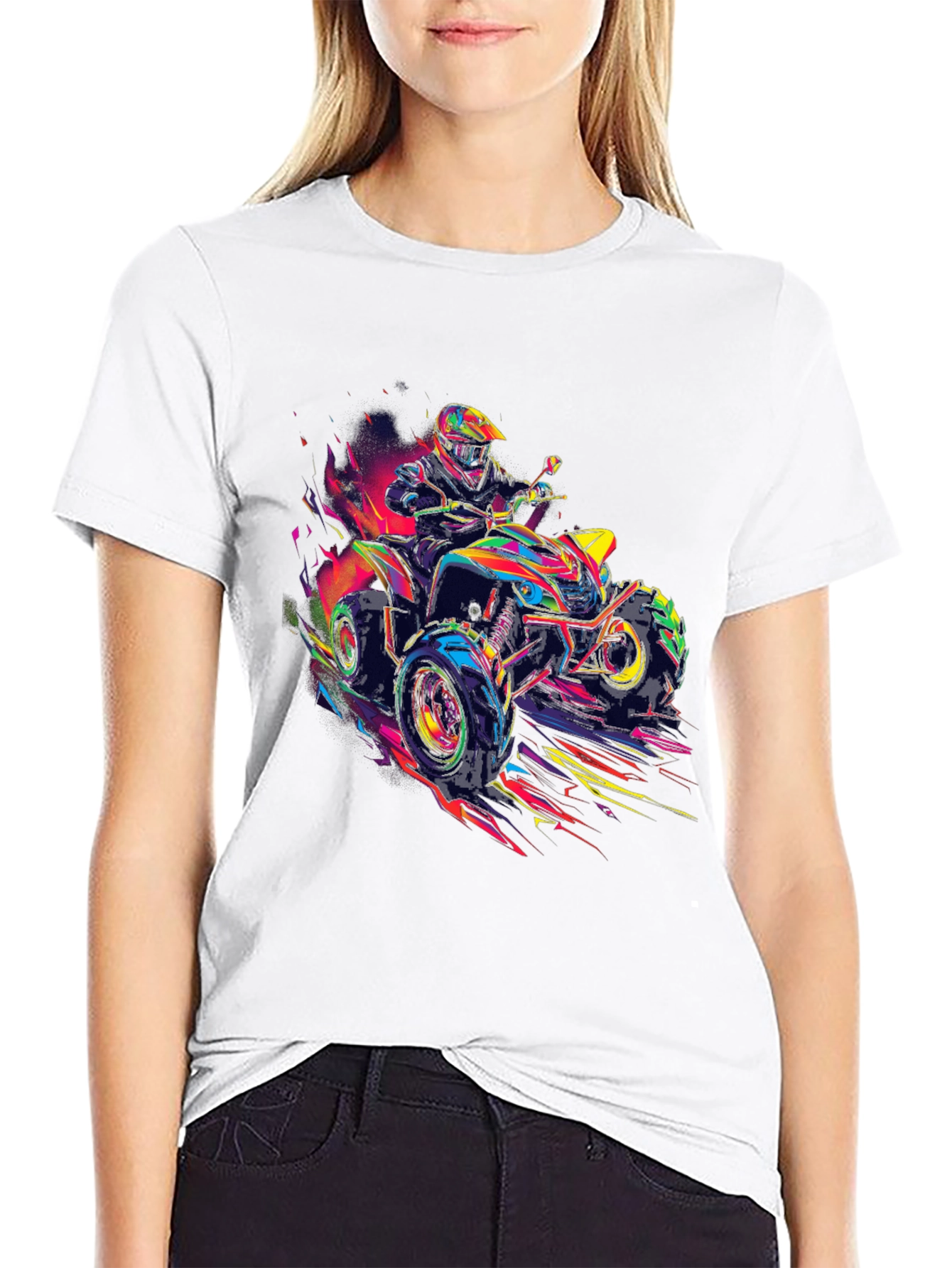 Vibrant ATV Rider Graphic Tee - Black Cotton Blend