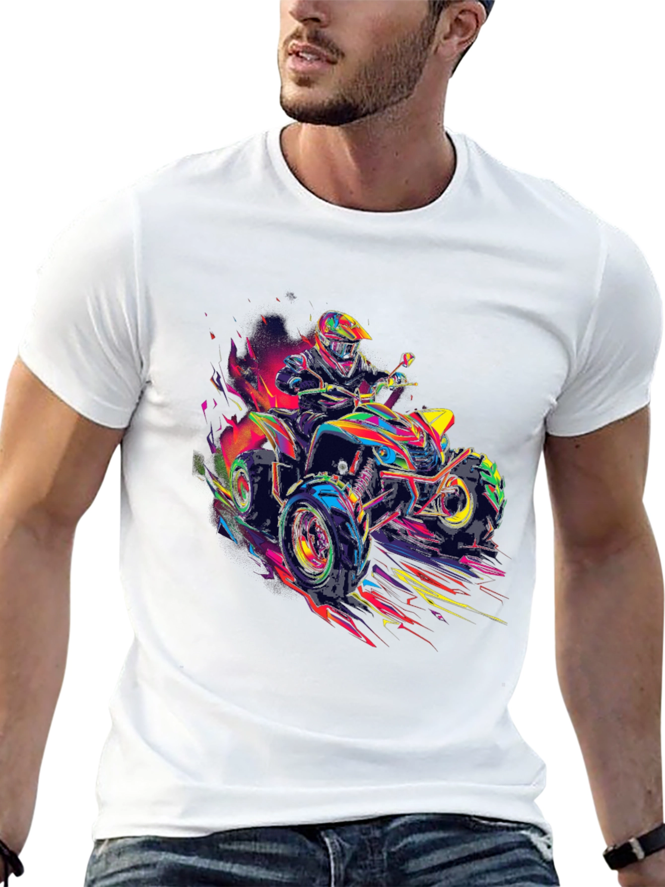 Vibrant ATV Rider Graphic Tee - Black Cotton Blend