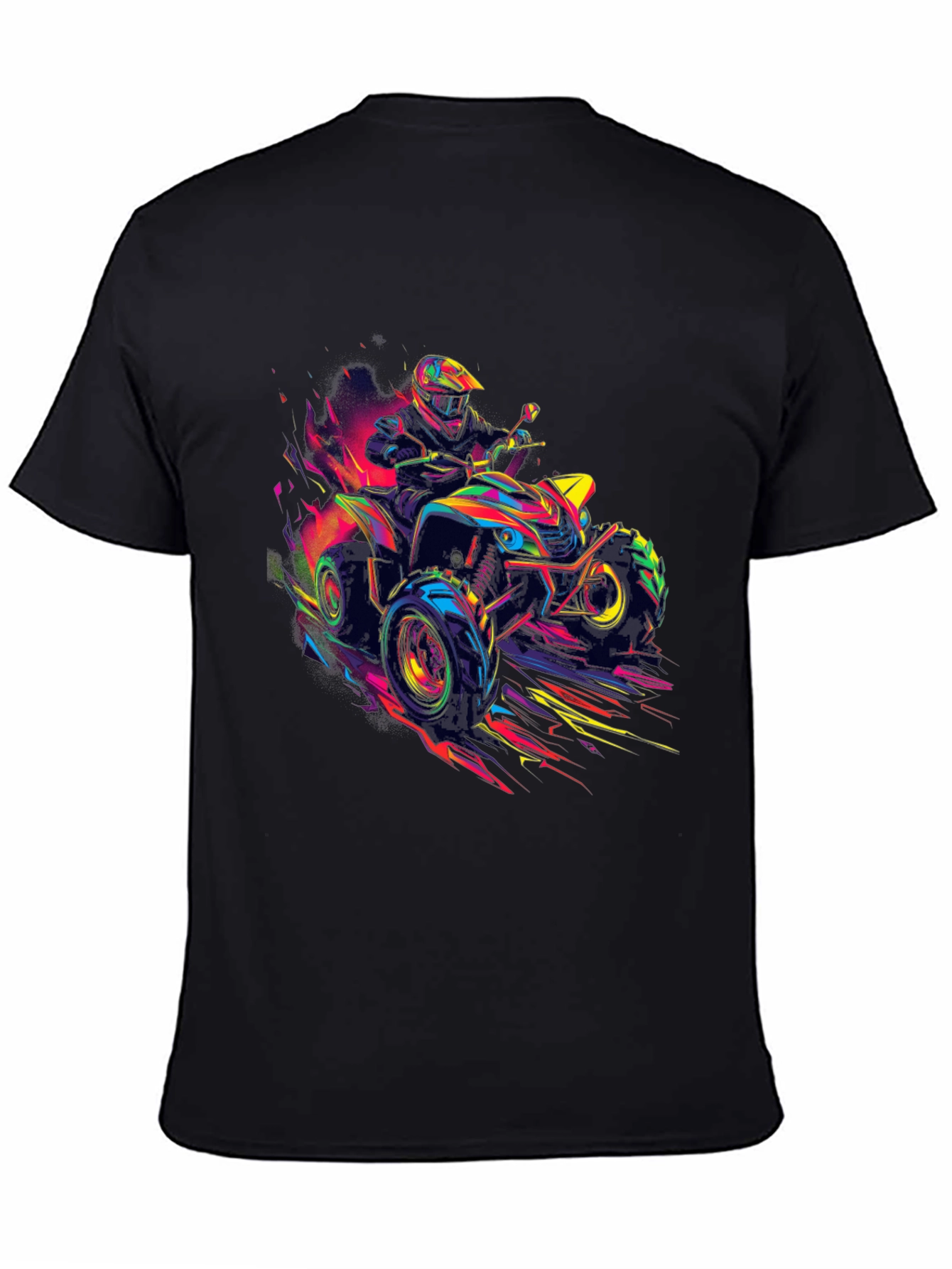 Vibrant ATV Rider Graphic Tee - Black Cotton Blend