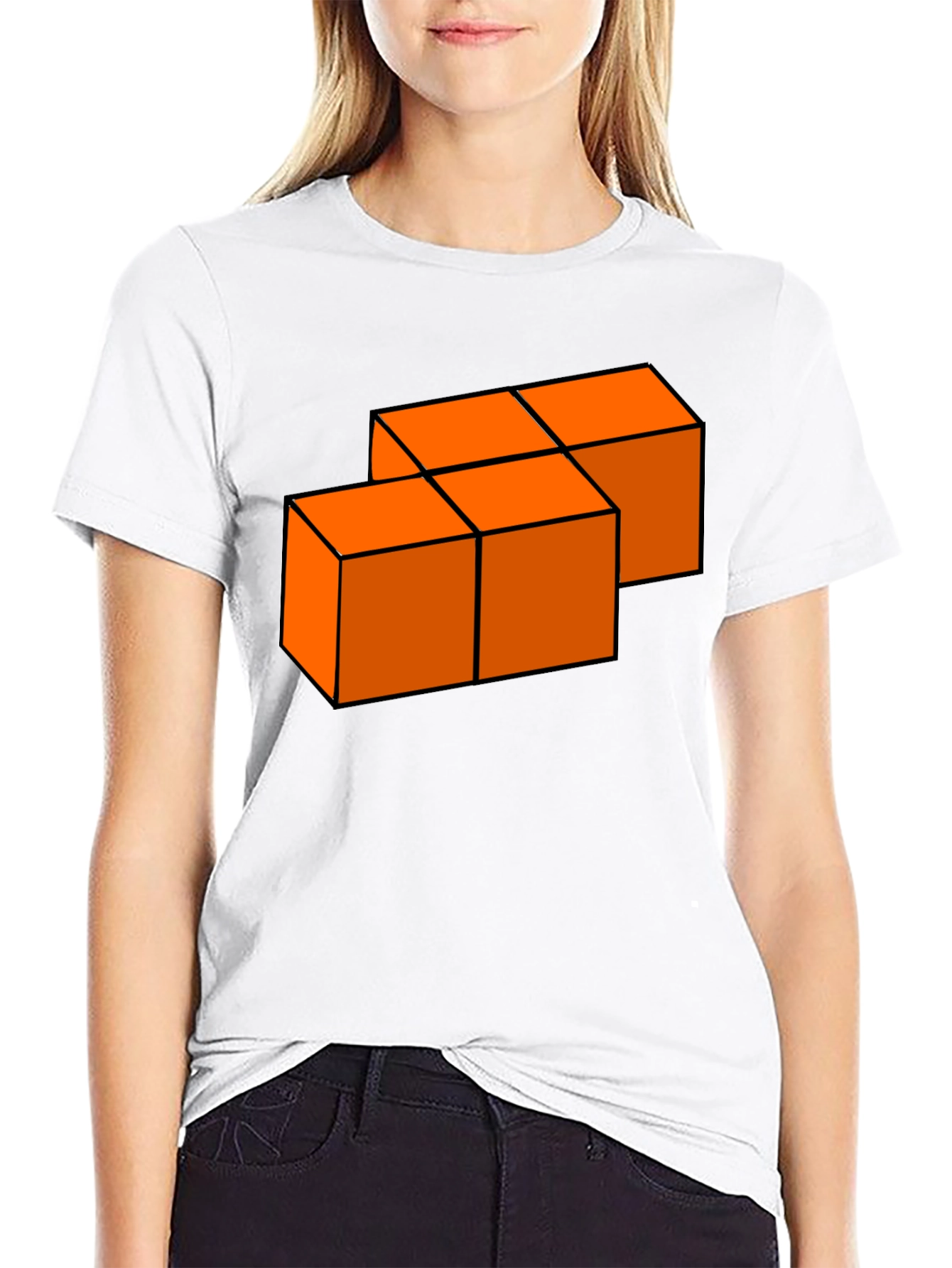 Orange Blocks Graphic T-Shirt - Modern Casual Tee