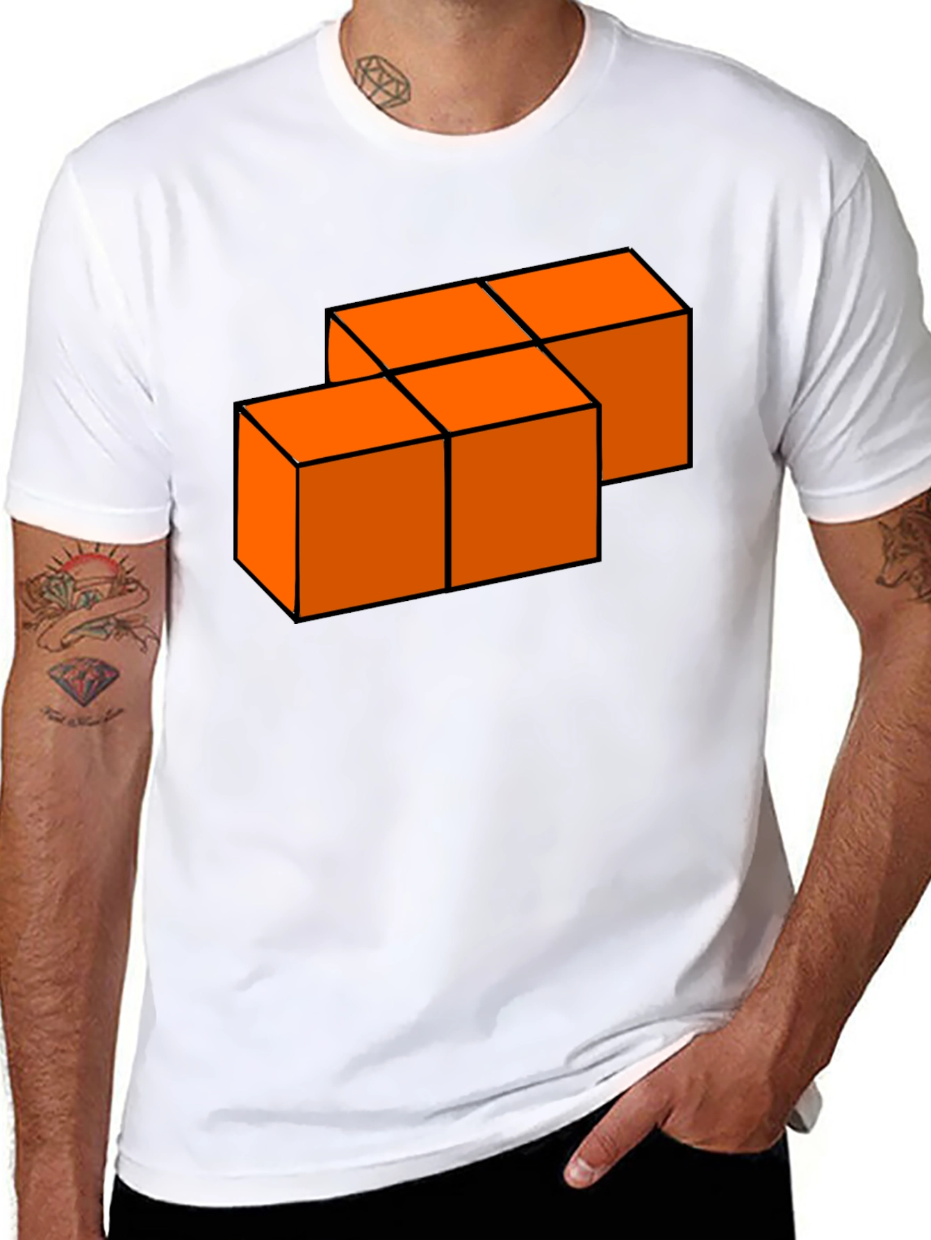 Orange Blocks Graphic T-Shirt - Modern Casual Tee