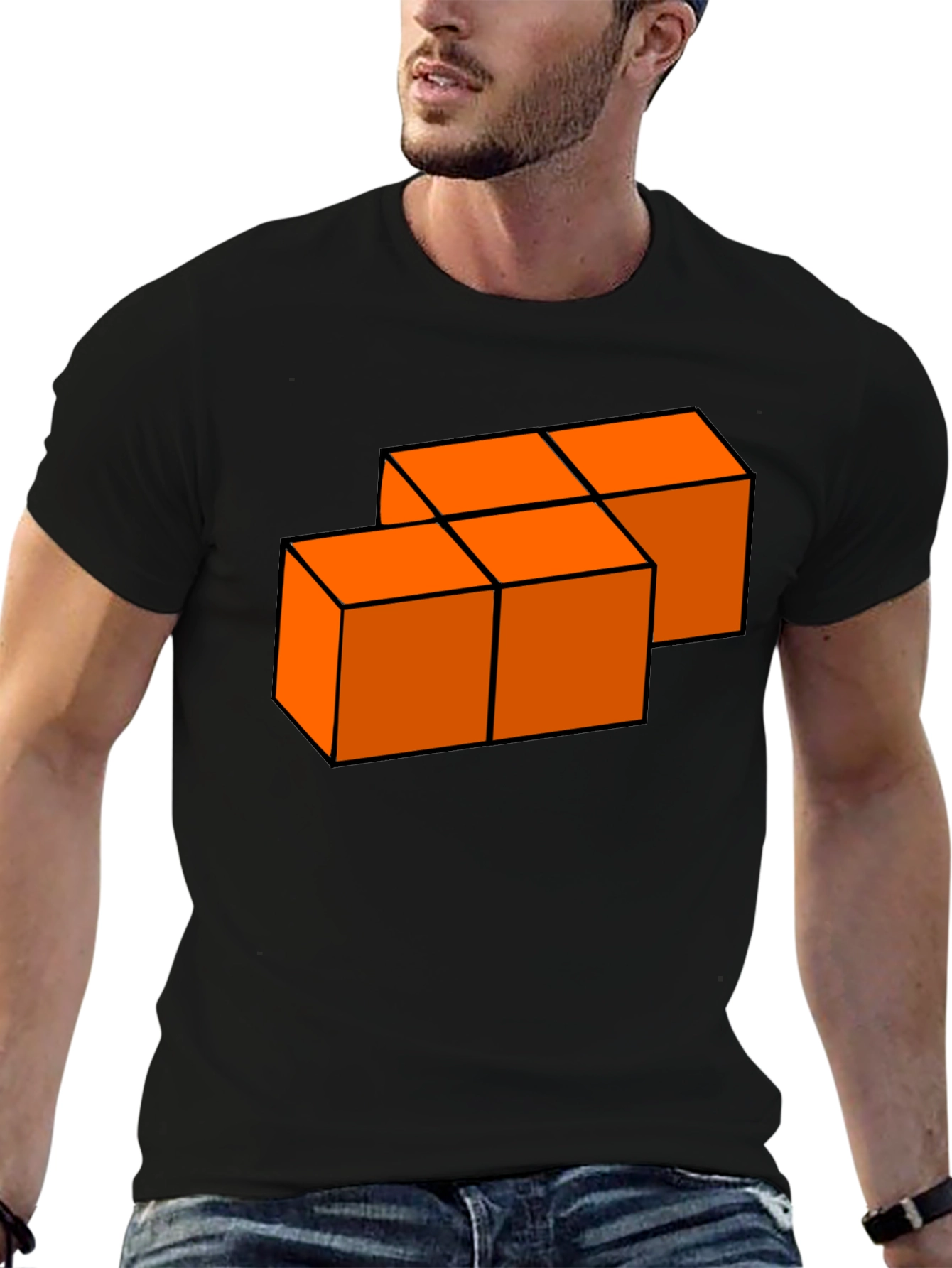Orange Blocks Graphic T-Shirt - Modern Casual Tee