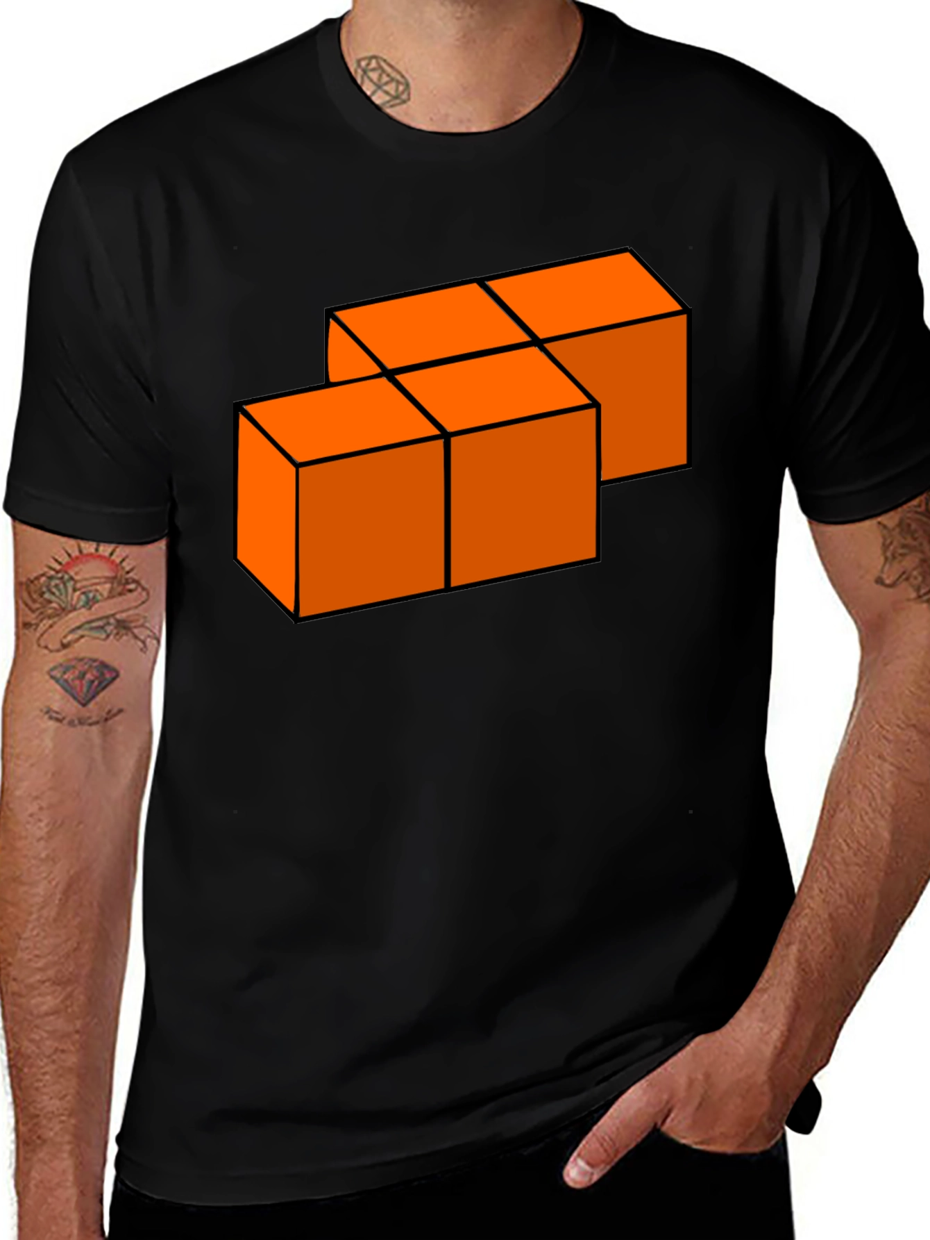 Orange Blocks Graphic T-Shirt - Modern Casual Tee