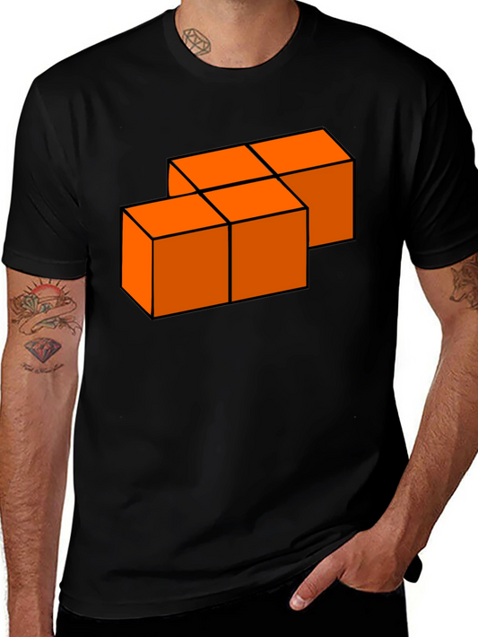 Orange Blocks Graphic T-Shirt - Modern Casual Tee