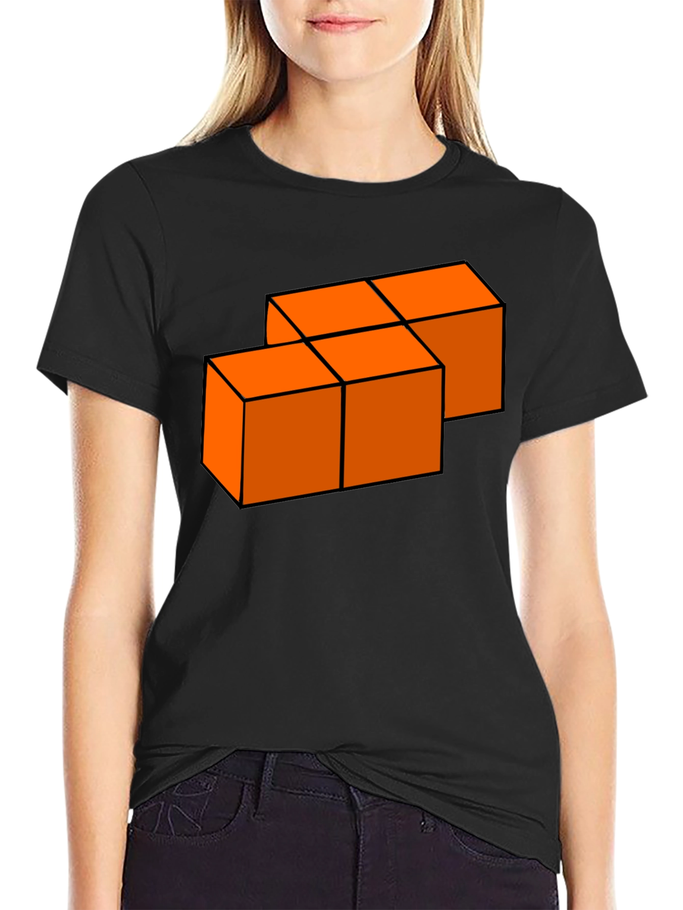 Orange Blocks Graphic T-Shirt - Modern Casual Tee