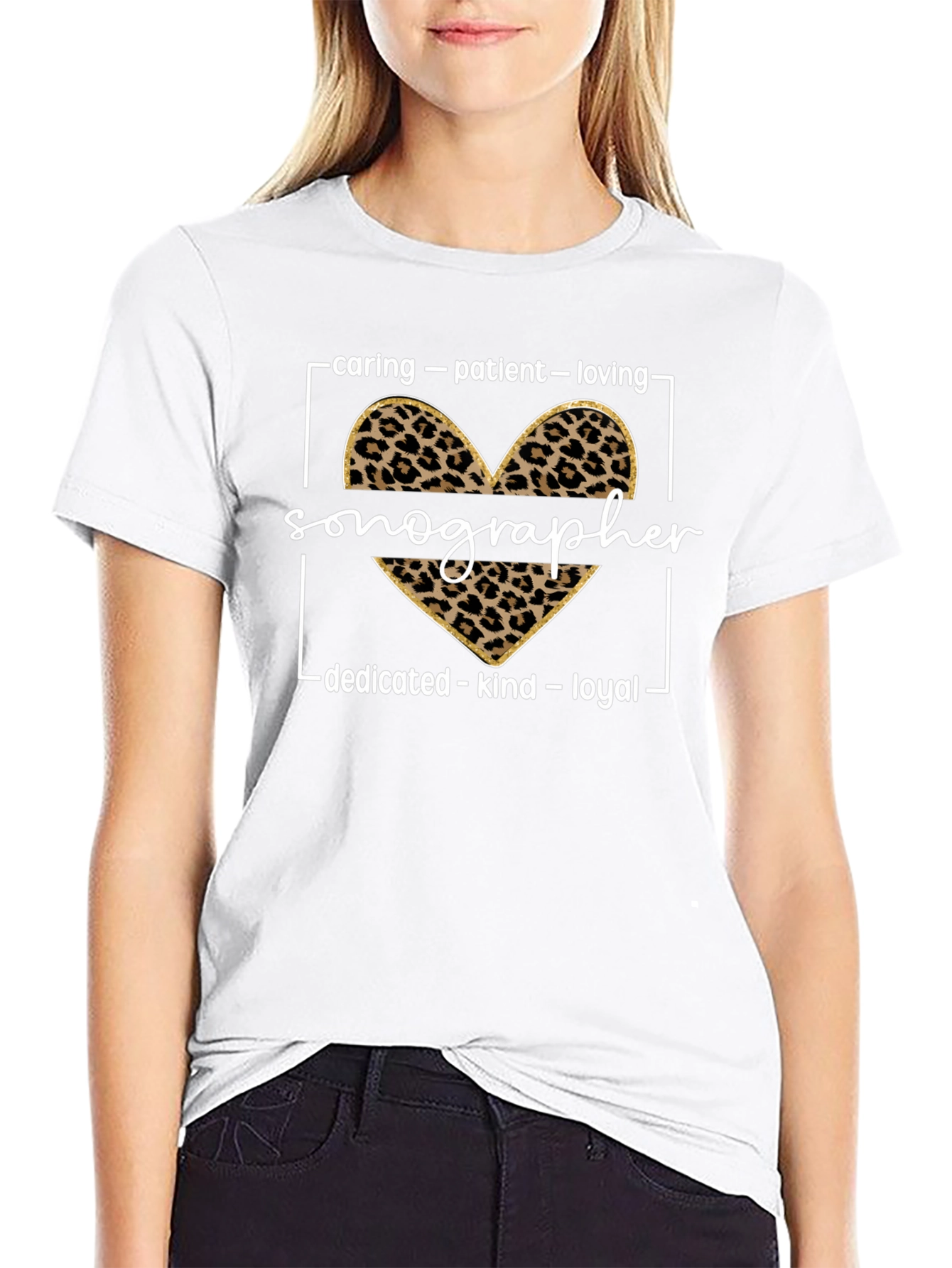 Sonographer Leopard Heart T-Shirt