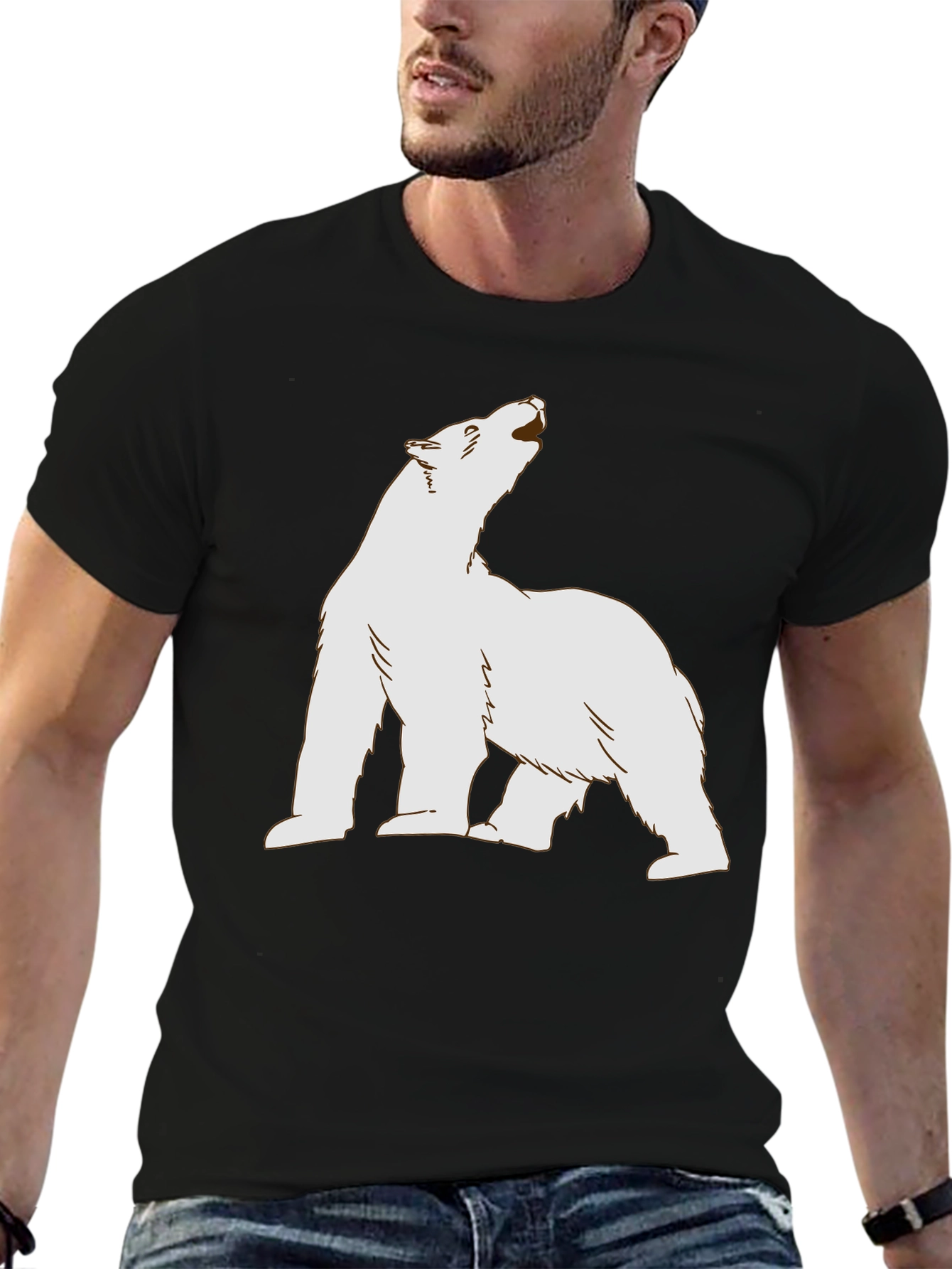 Polar Bear Graphic Tee - Black Cotton T-Shirt