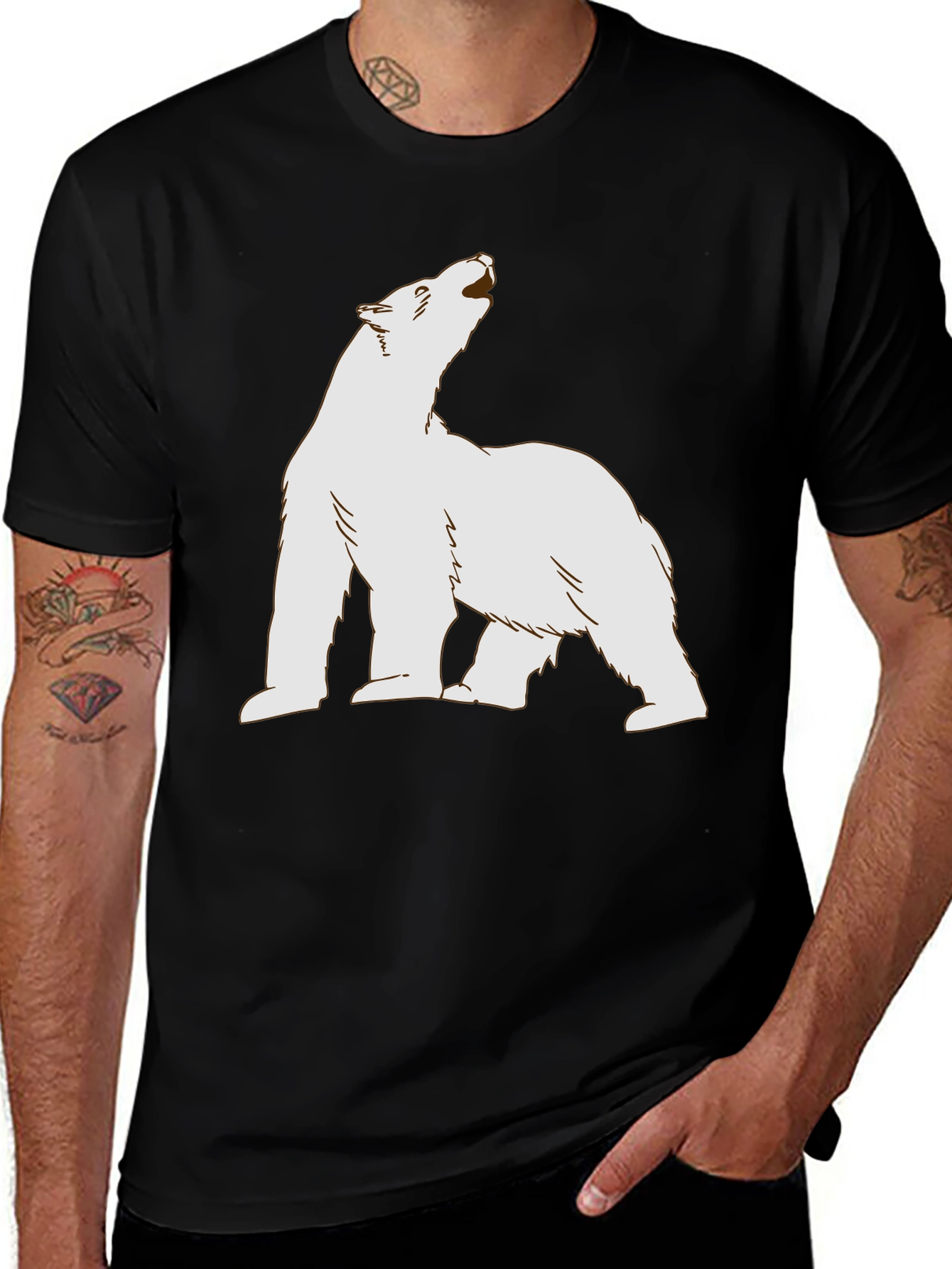 Polar Bear Graphic Tee - Black Cotton T-Shirt