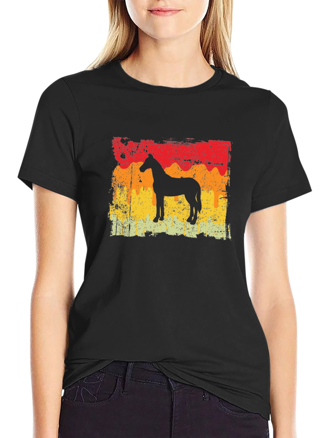Retro Horse Silhouette Graphic Tee - Black
