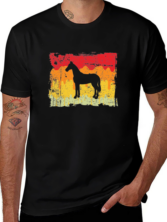 Retro Horse Silhouette Graphic Tee - Black