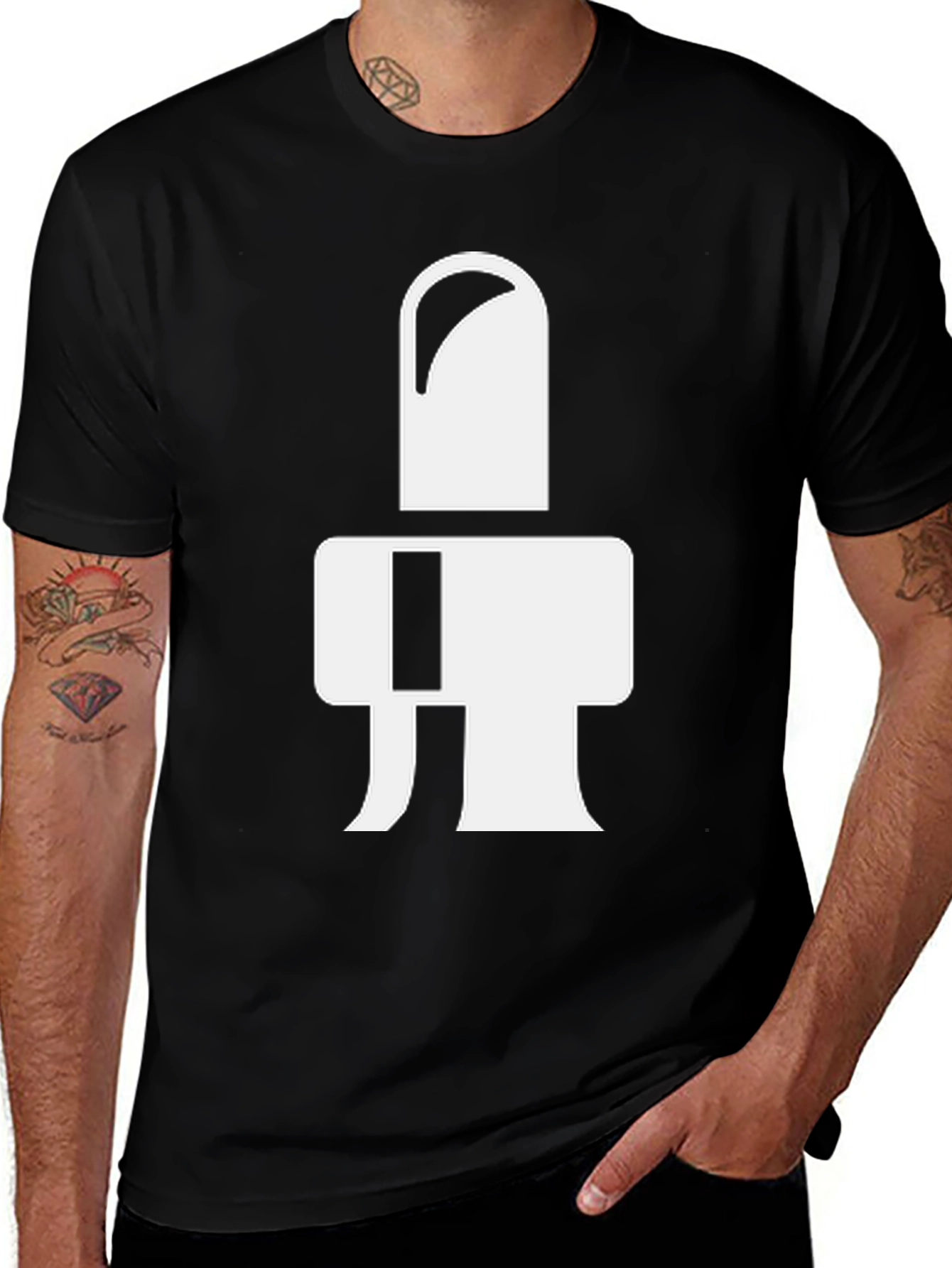 Modern Graphic Tee - Abstract White Design on Black