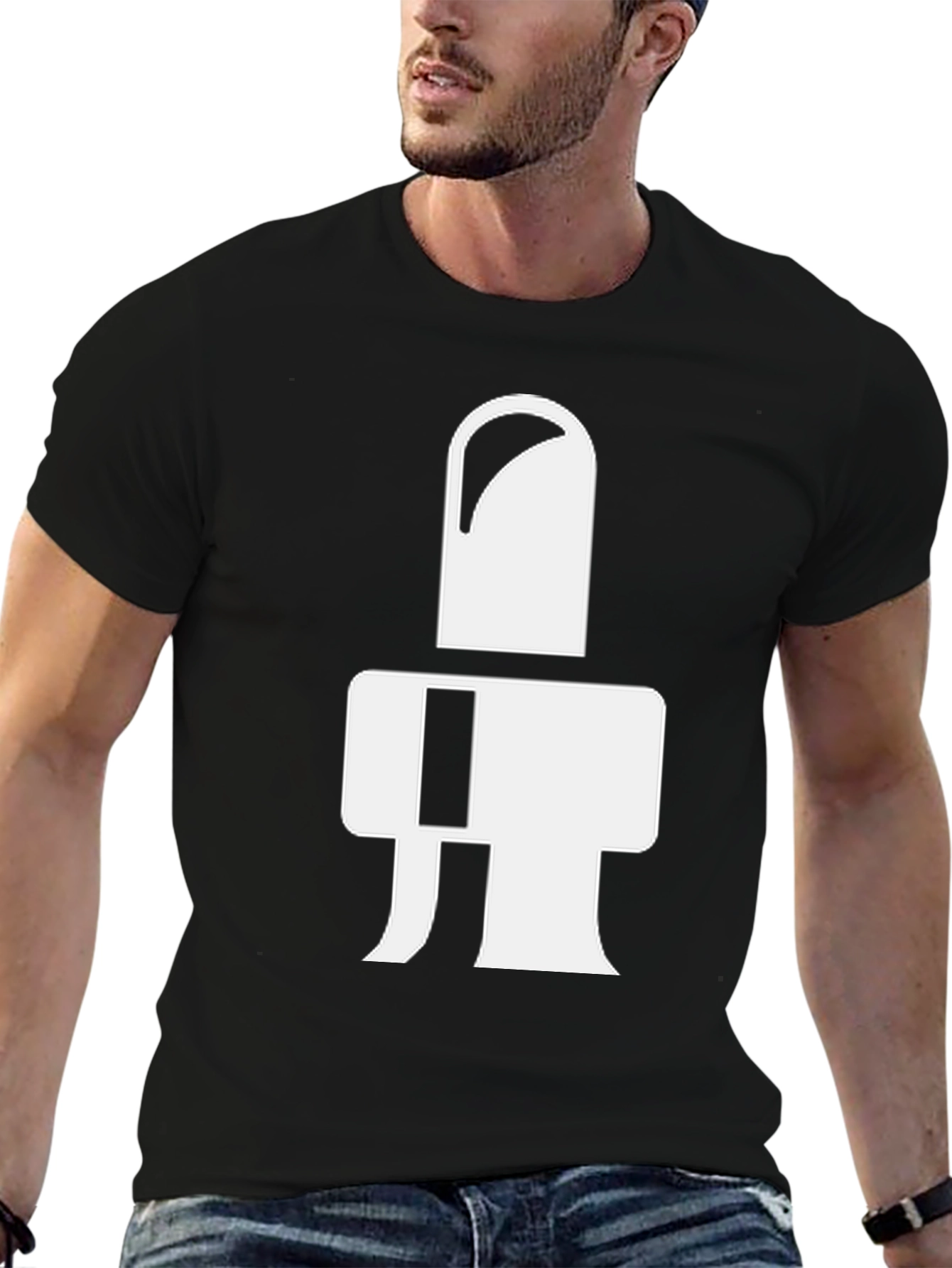 Modern Graphic Tee - Abstract White Design on Black