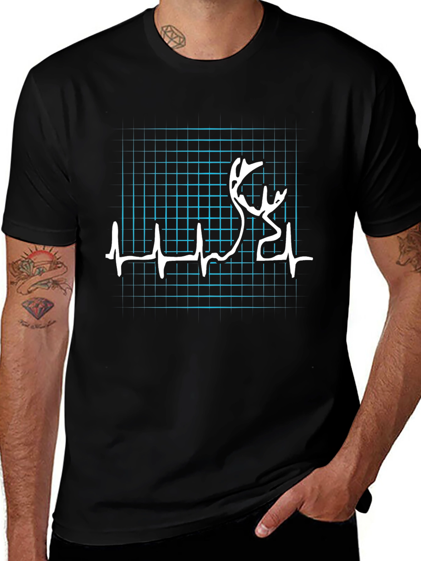 Heartbeat Deer Graphic Tee - Black