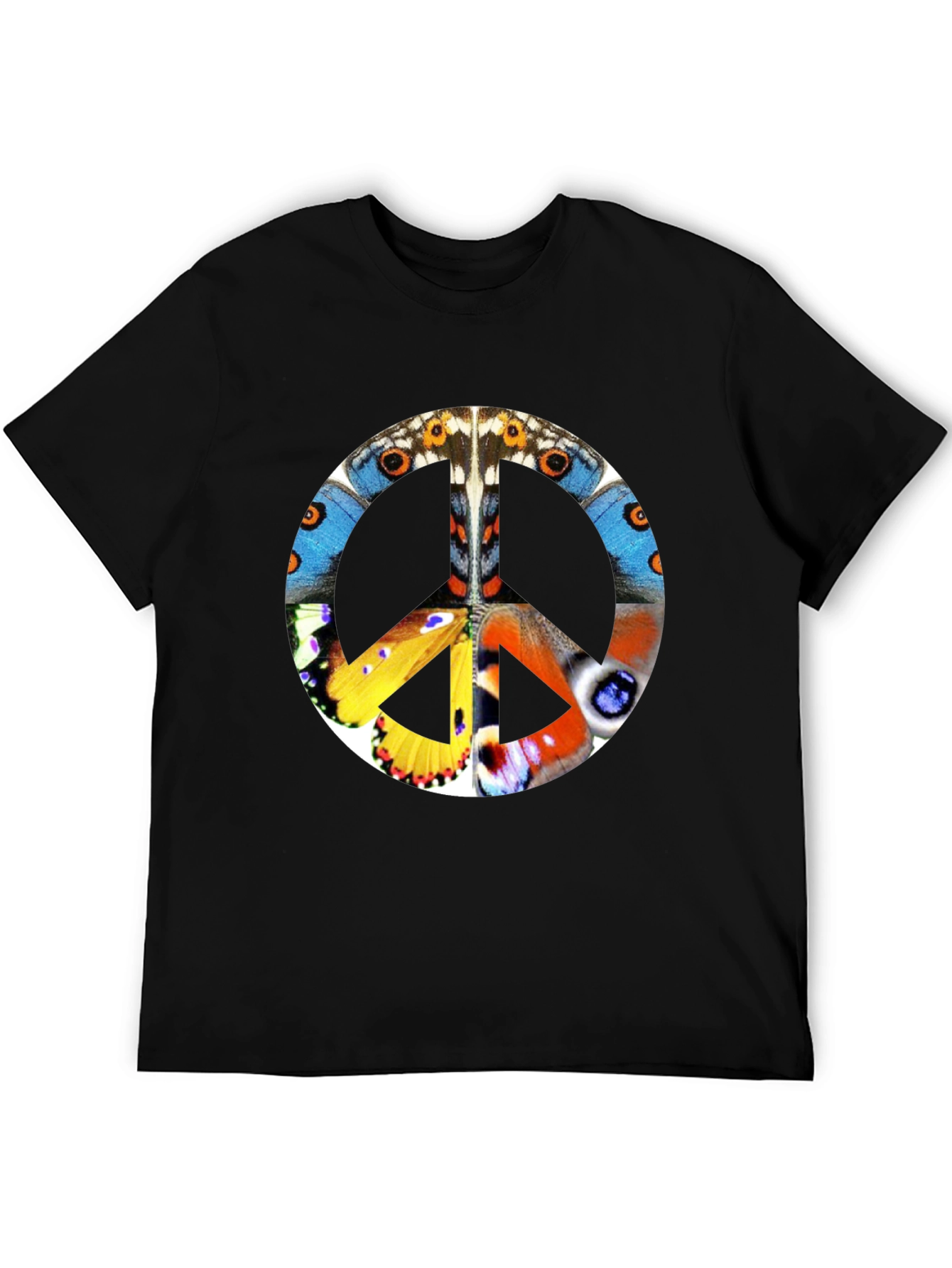 Butterfly Peace Sign Graphic T-Shirt - Black