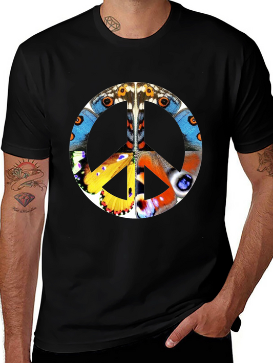 Butterfly Peace Sign Graphic T-Shirt - Black