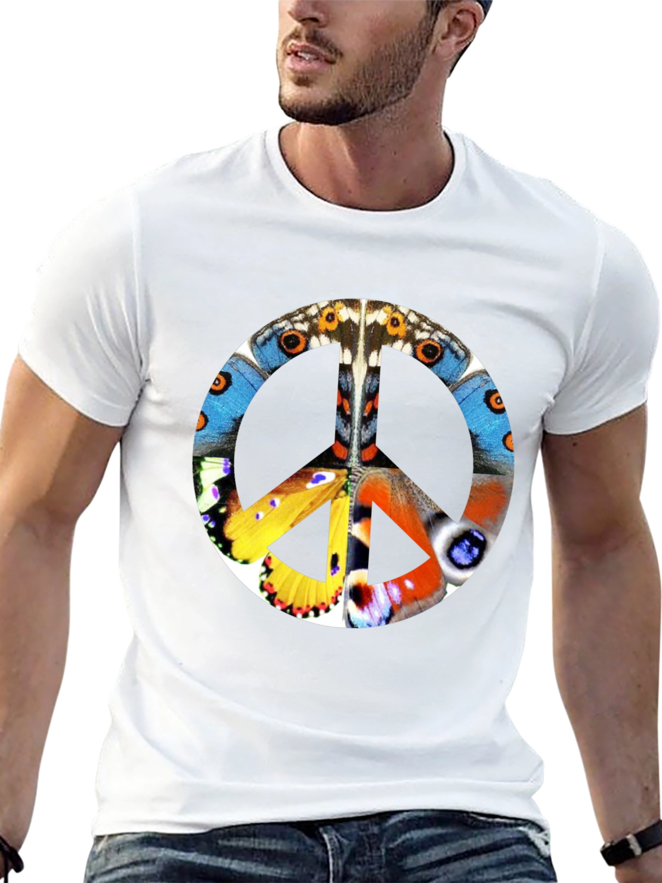 Butterfly Peace Sign Graphic T-Shirt - Black