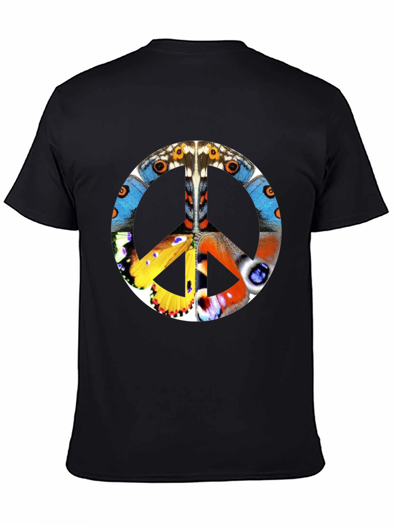 Butterfly Peace Sign Graphic T-Shirt - Black