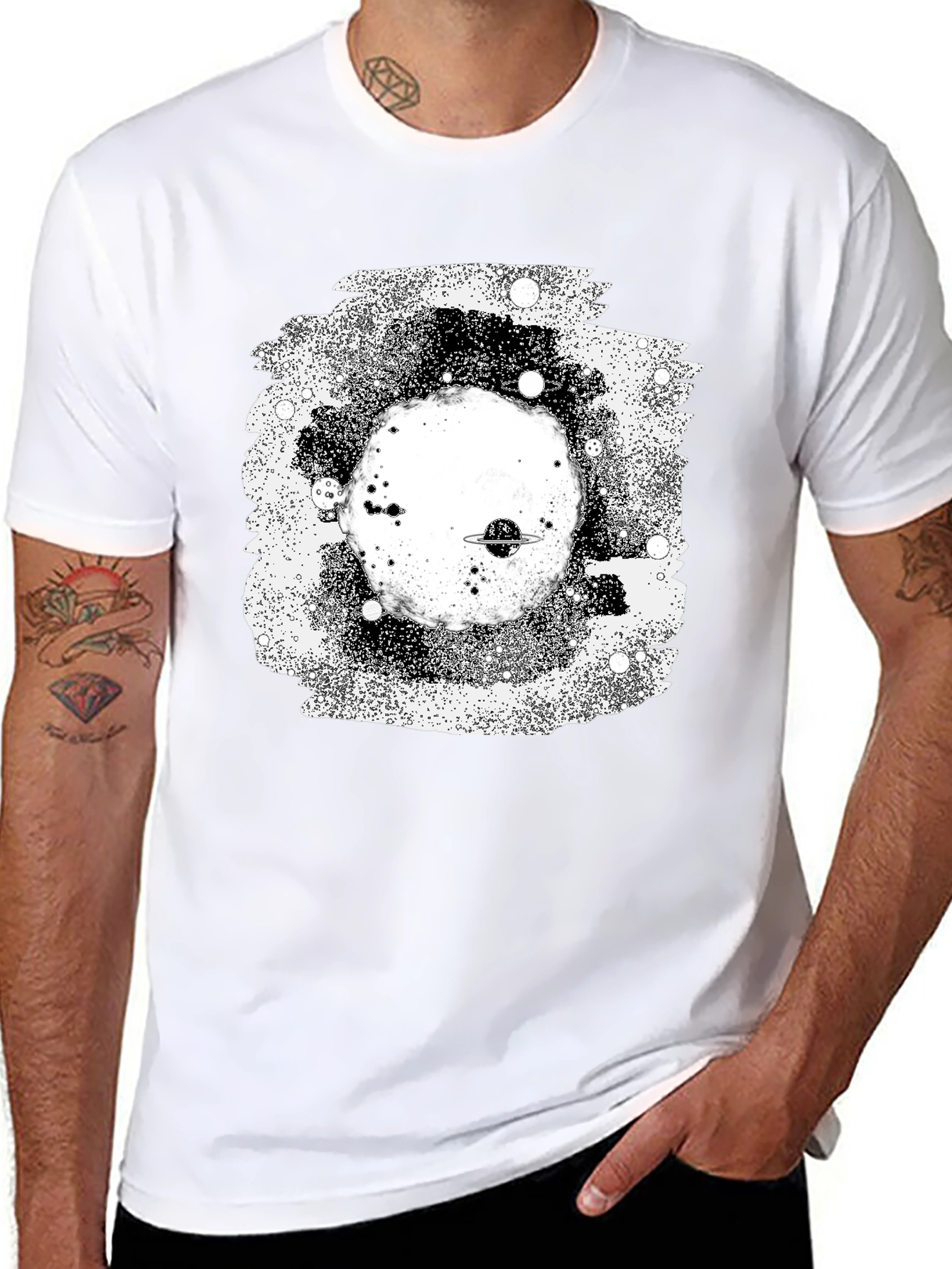 Galaxy Planet Black Graphic T-Shirt